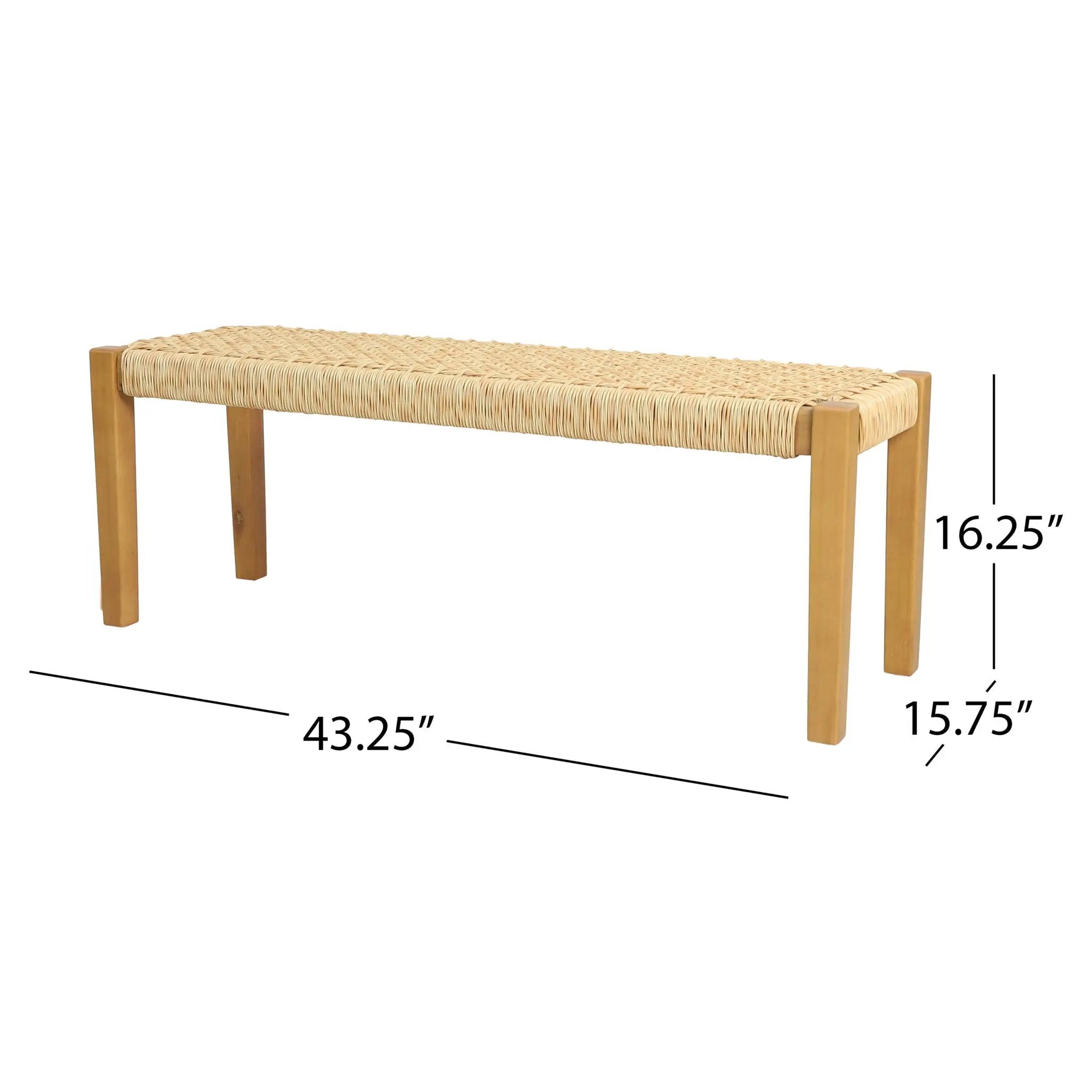 Angie Bench Outdoor Seating Acacia Wood Faux Rattan - Teak by HouseOfZazla