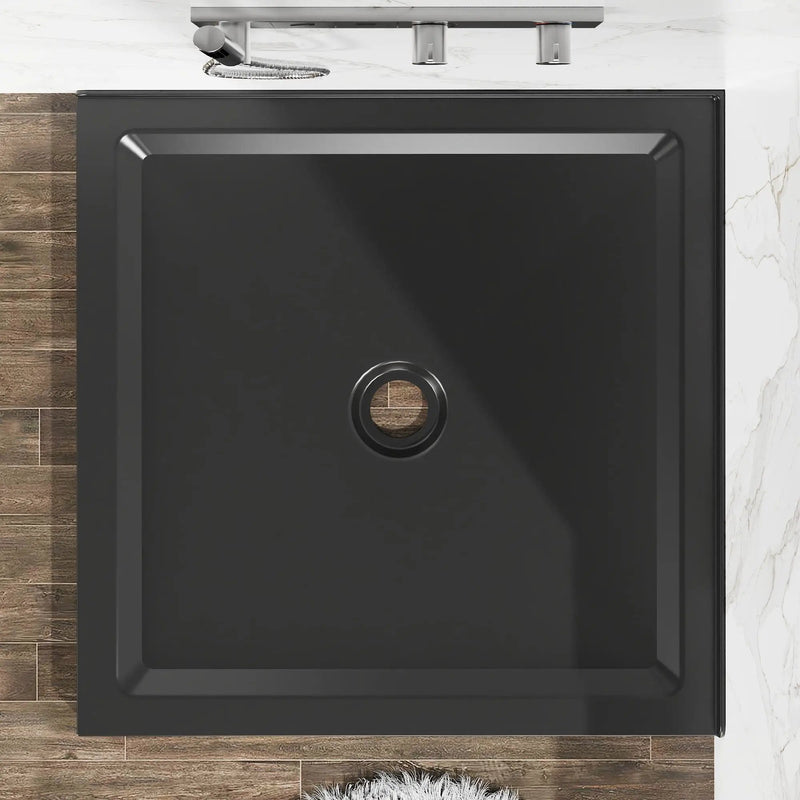 Shower Base, Anti Slip Center Drain Double Threshold - Black by HouseOfZazla