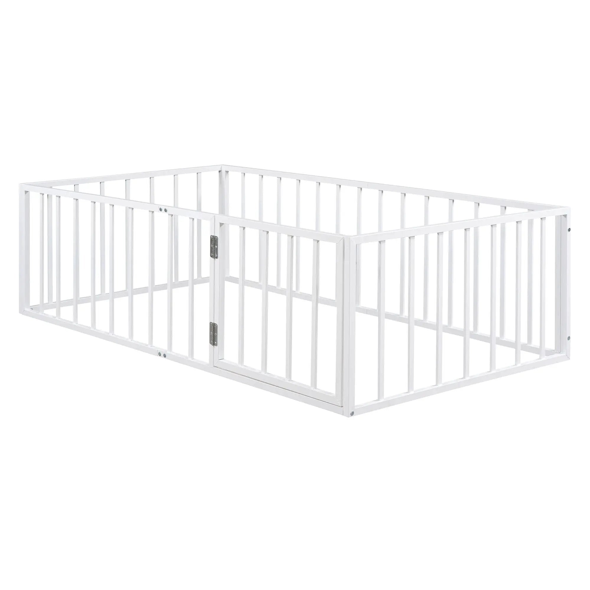 Metal Floor Bed Frame With Fence And Door by HouseOfZazla