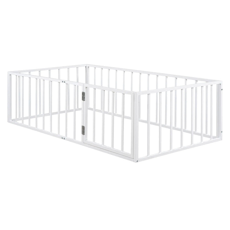 Metal Floor Bed Frame With Fence And Door by HouseOfZazla