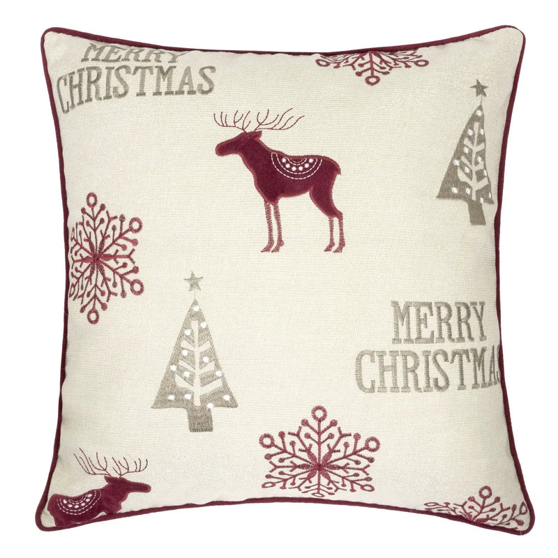 Merry Christmas Embroidered Poly Linen Throw Pillow 20x20 by HouseOfZazla