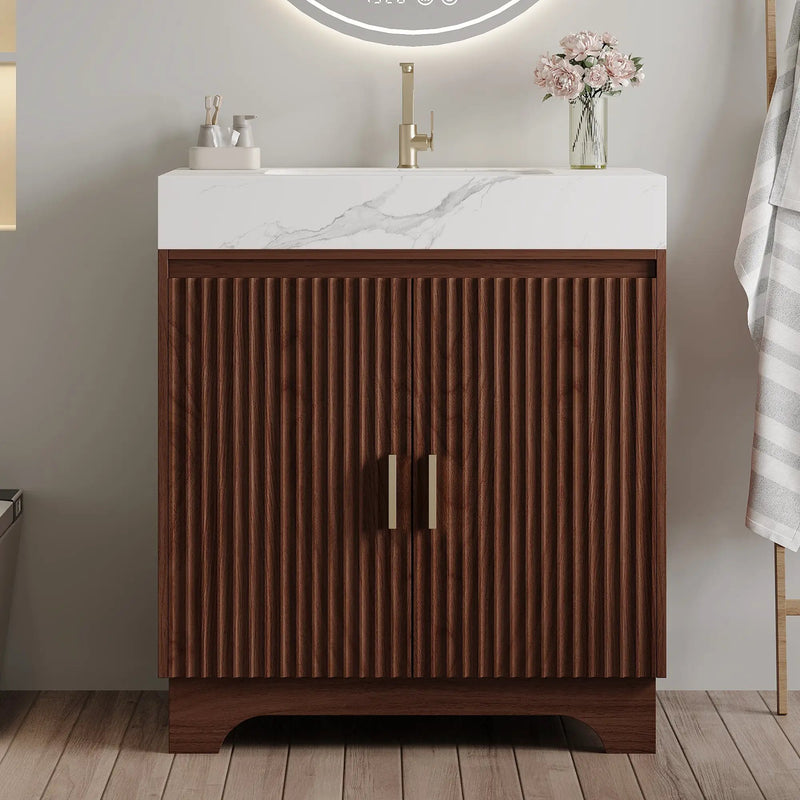30" Freestanding Sintered Stone Countertop Bathroom Vanity with Ceramic Sink by HouseOfZazla