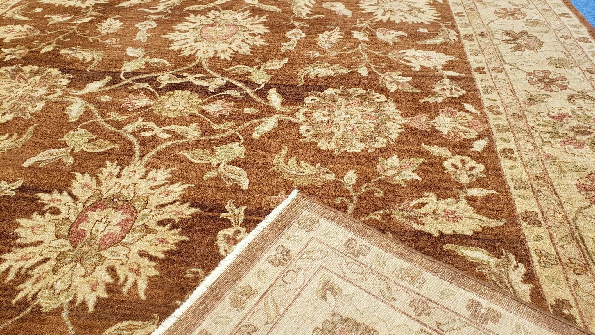 Indo Persian Rug 10x14, Mahal Sultanabad Oriental Carpet, Burnt Orange & Beige, Handmade Wool Area Rug by Jewel Rugs