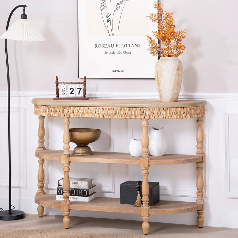 Handcrafted Wood Console Table with Hand-Woven Trim by HouseOfZazla