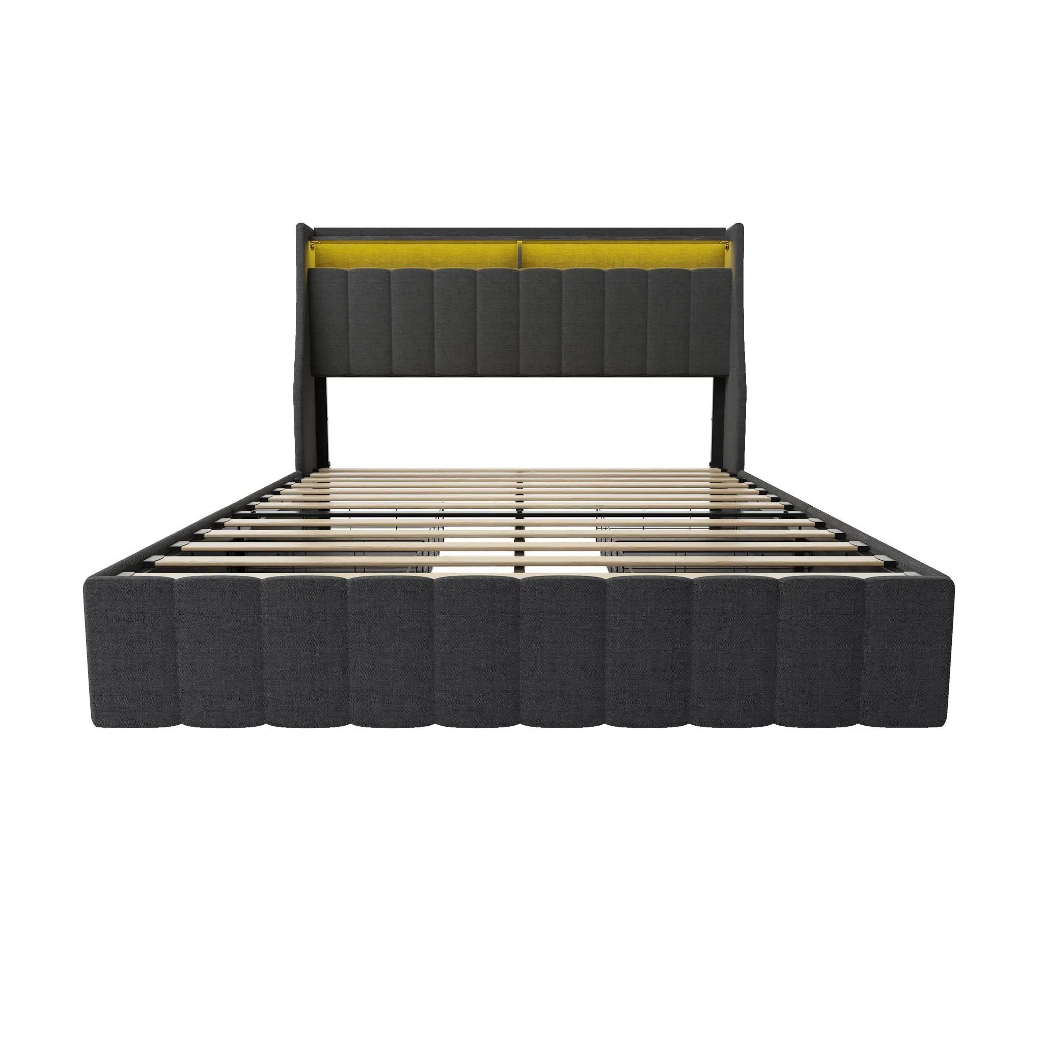 Bed With LED Lights, 4 Drawers, Winged Headboard Upholstered by HouseOfZazla
