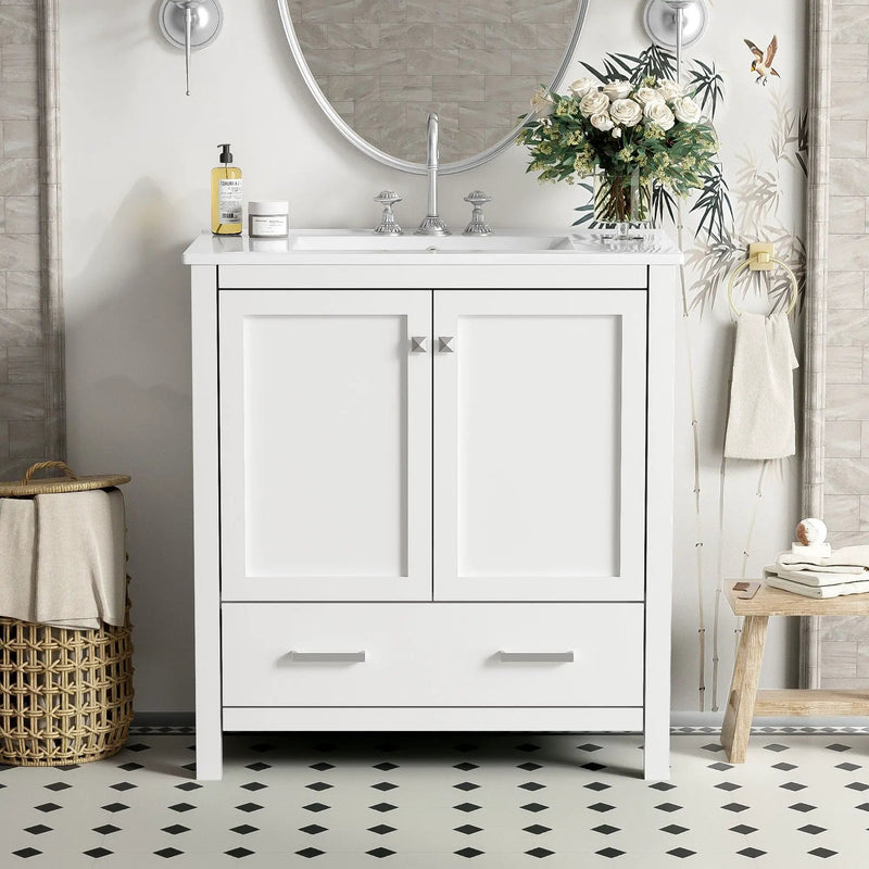 Bathroom Vanity With Single Sink, Combo Cabinet Undermount Sink, Bathroom Storage Cabinet With Two Doors And A Drawer, Soft Closing, Multifunctional Storage, Solid Wood Frame by Unique Piece Furniture