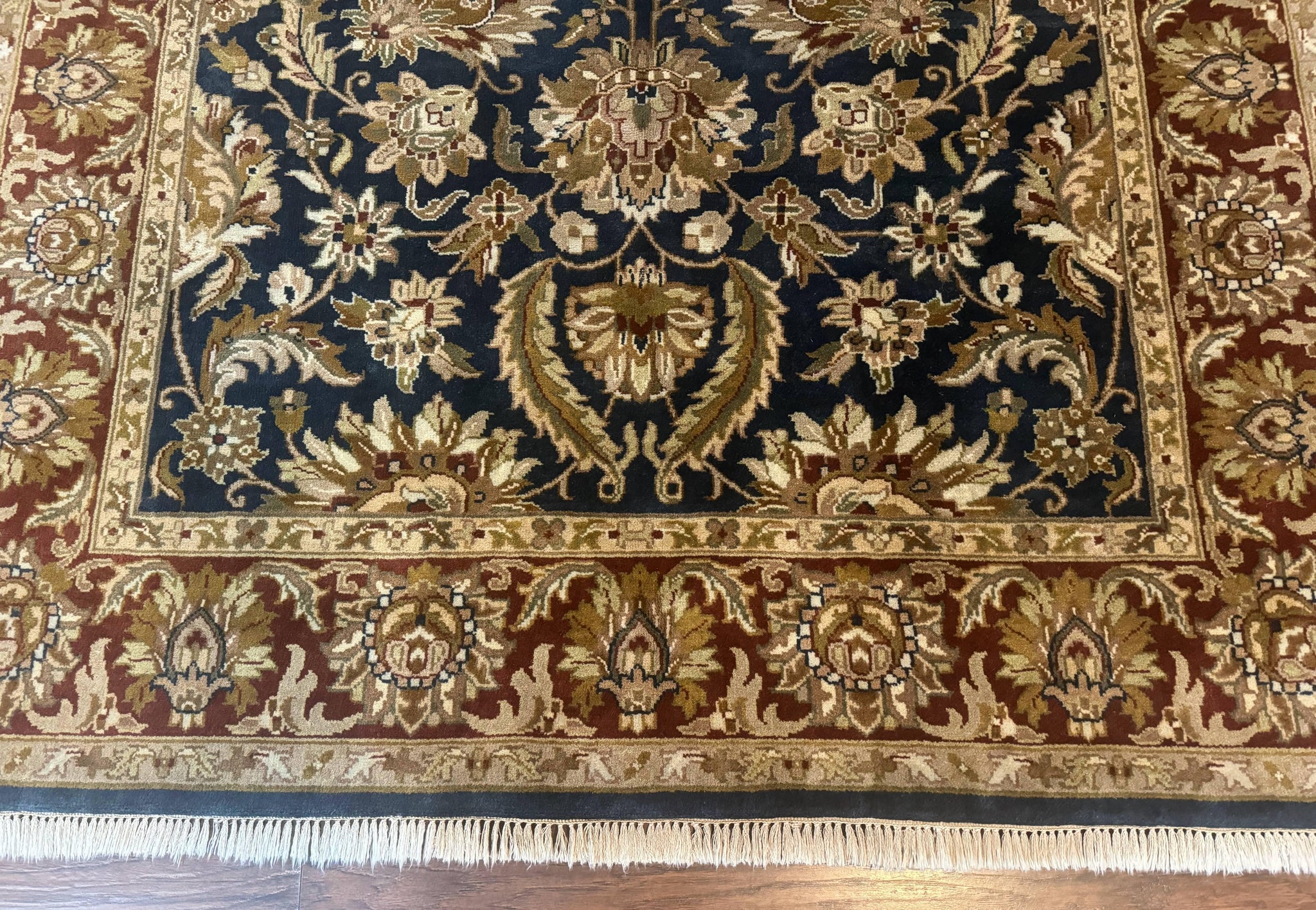 Indian Agra Rug 6x9, Floral, Traditional Rug, Dark Green Maroon Tan by Jewel Rugs