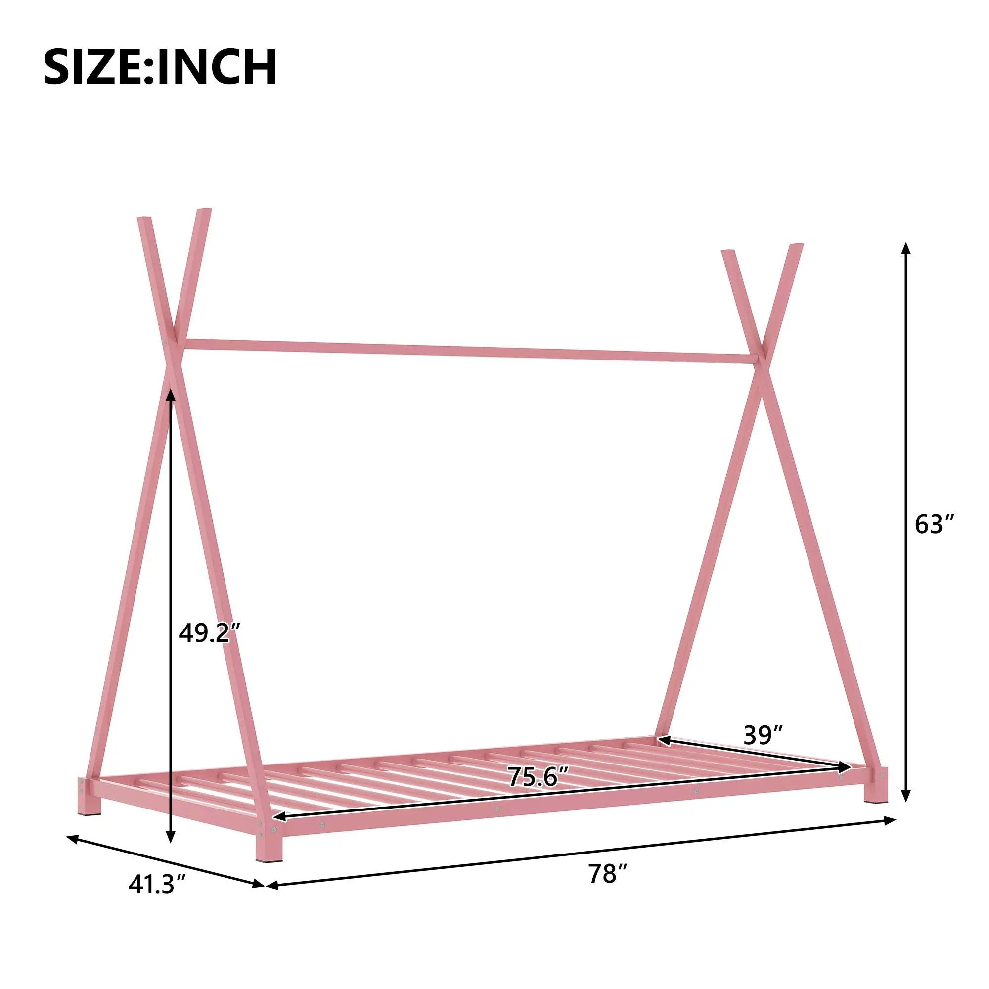 Metal House Platform Bed With Triangle Structure, Low Profile Design by Unique Piece Furniture