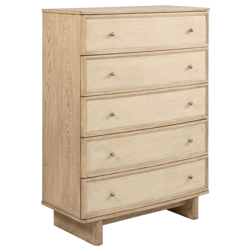 Kailani 5-drawer Bedroom Chest of Drawers Beige Oak by Unique Piece Furniture