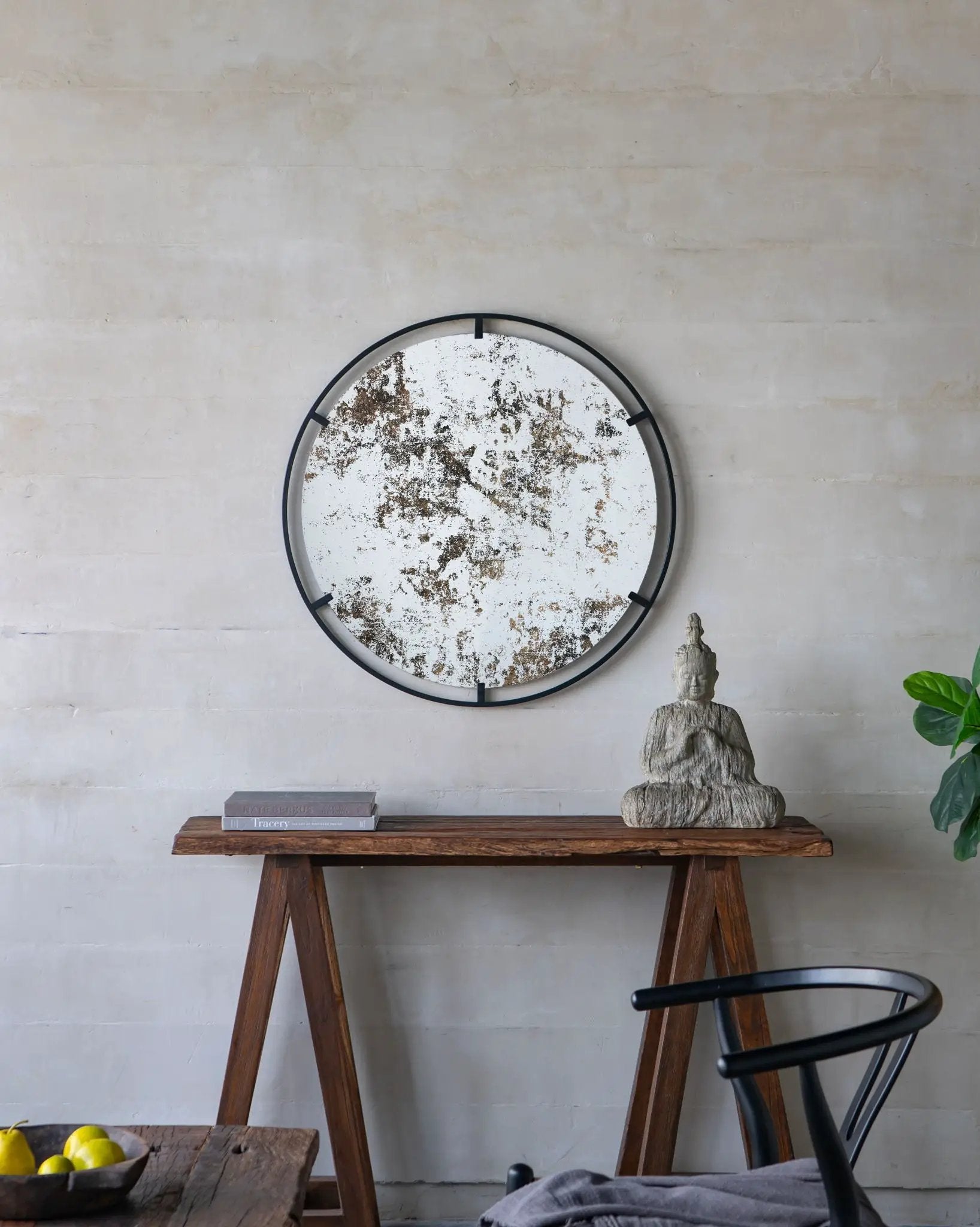 Theodor - Mirror With Industrial Design Round Mirror With Metal Frame For Wall Decor & Entryway Console Lean Against Wall - Black by Unique Piece Furniture