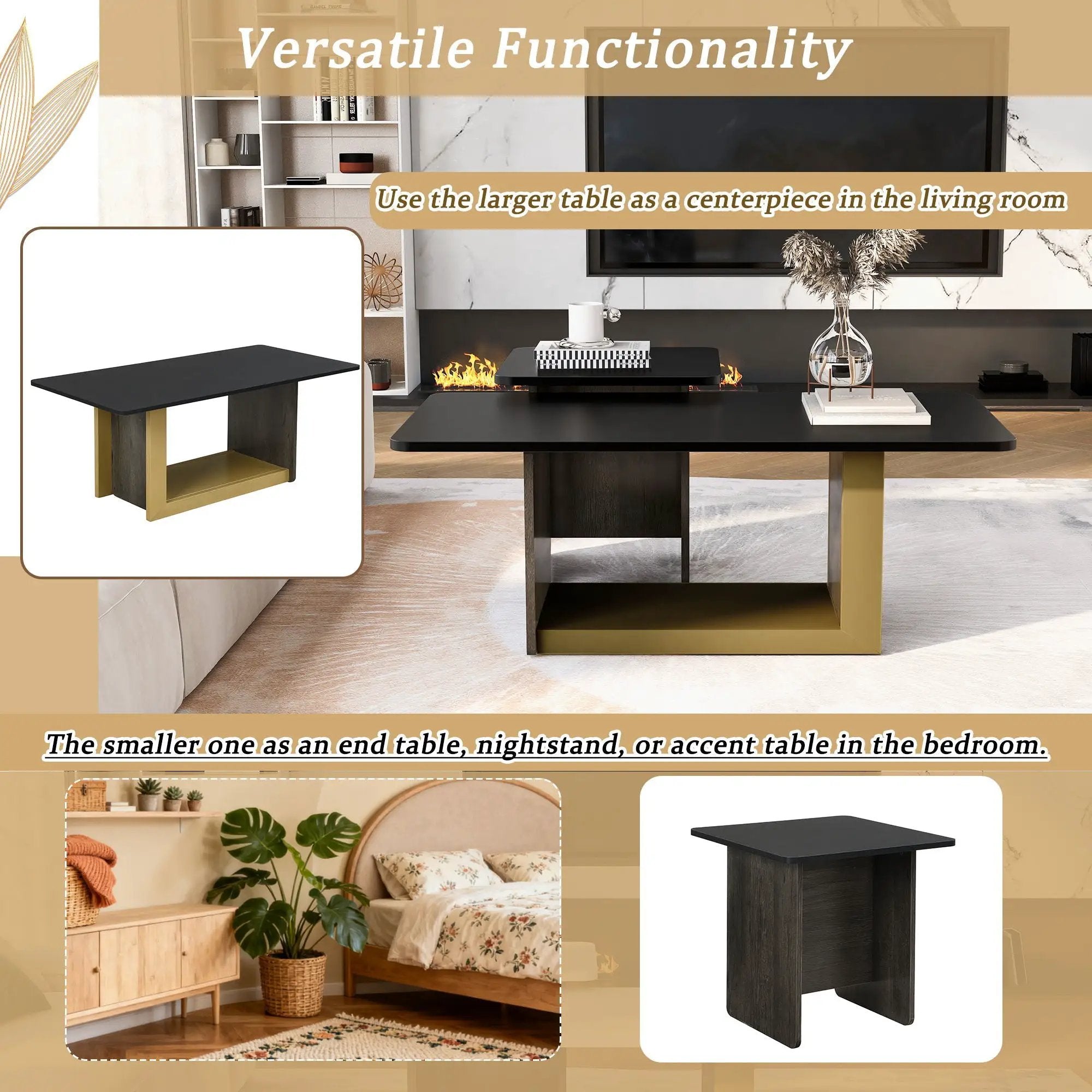 Small Square Coffee Table With End Table (Set of 2) by Unique Piece Furniture