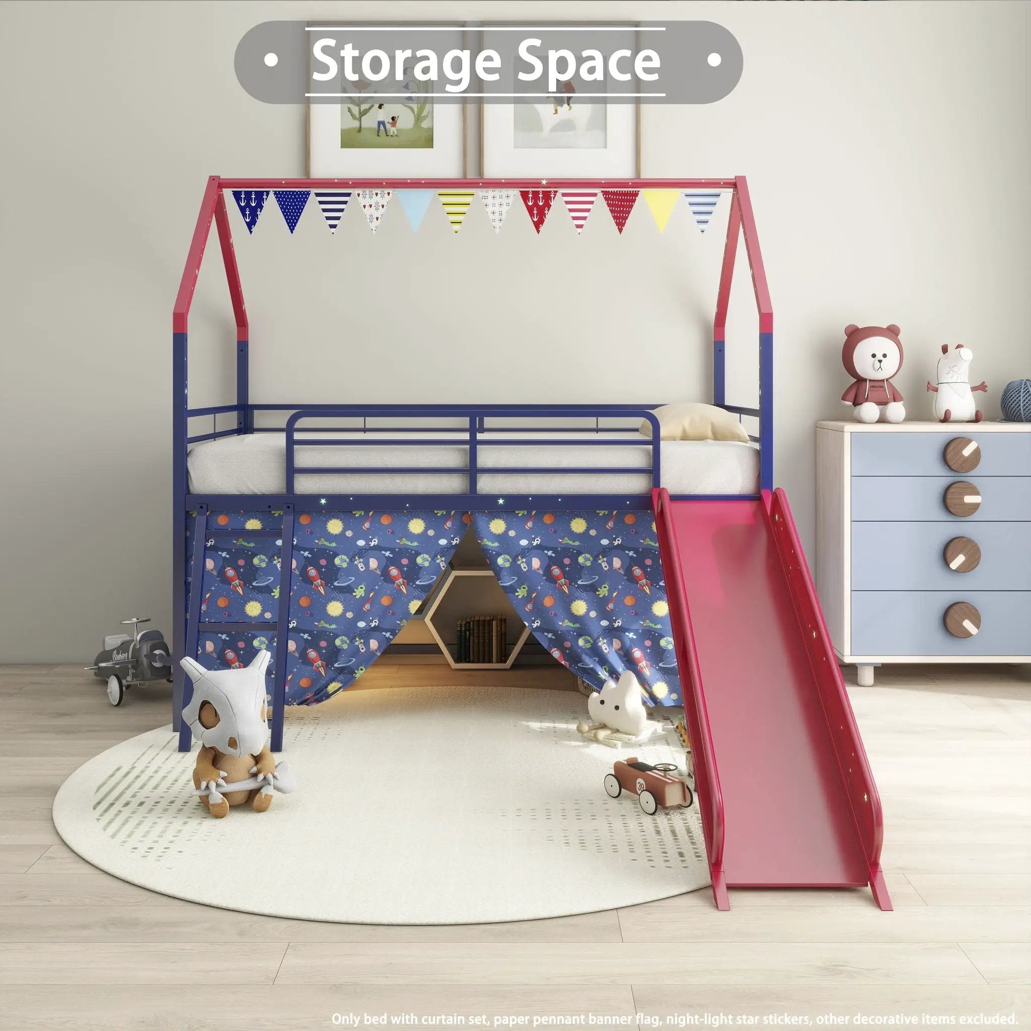 Jack - House Loft Bed With Slide And Curtain Set by HouseOfZazla