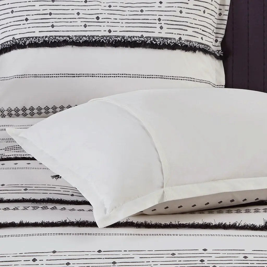 Cotton Printed Comforter Set with Trims Black/White Full/Queen by HouseOfZazla