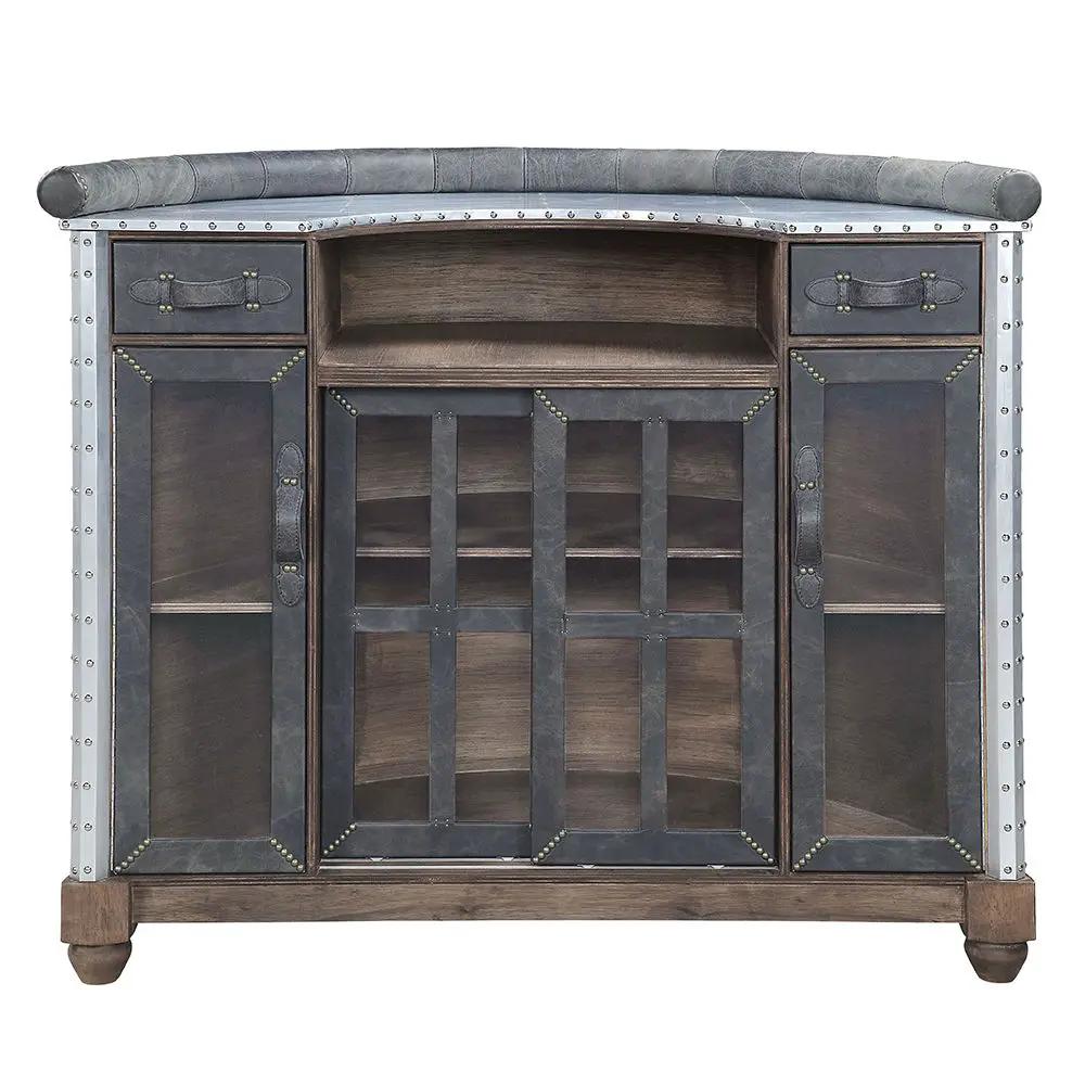 Rahma - Bar Table - Antique Ebony Top Grain Leather & Aluminum by Unique Piece Furniture