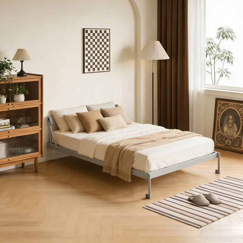 Queen Size Vertical Murphy Wall Cabinet Folding Bed With Automatic Legs - Gray by HouseOfZazla