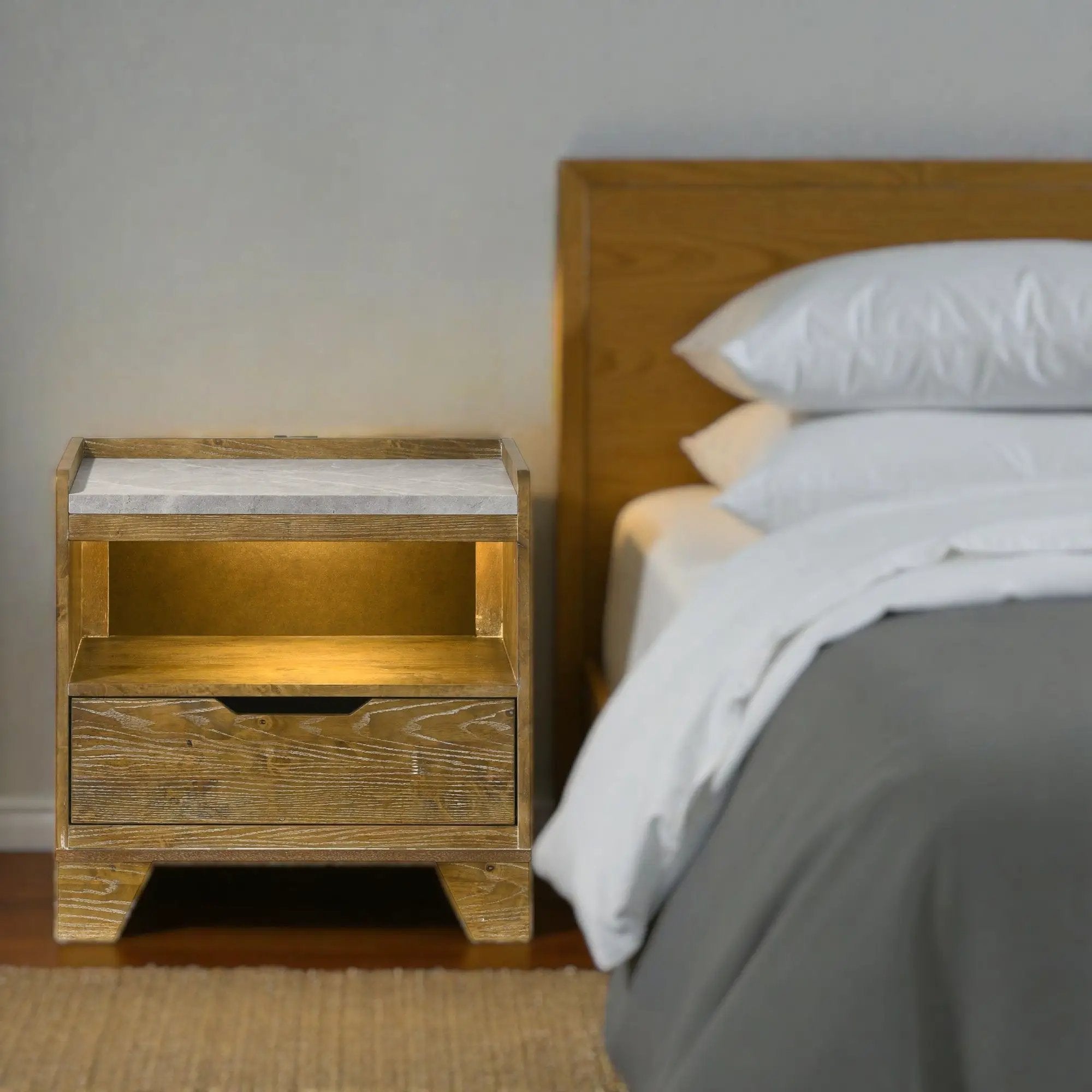 Garcia - Nightstand With LED And USB Port - Light Brown by HouseOfZazla