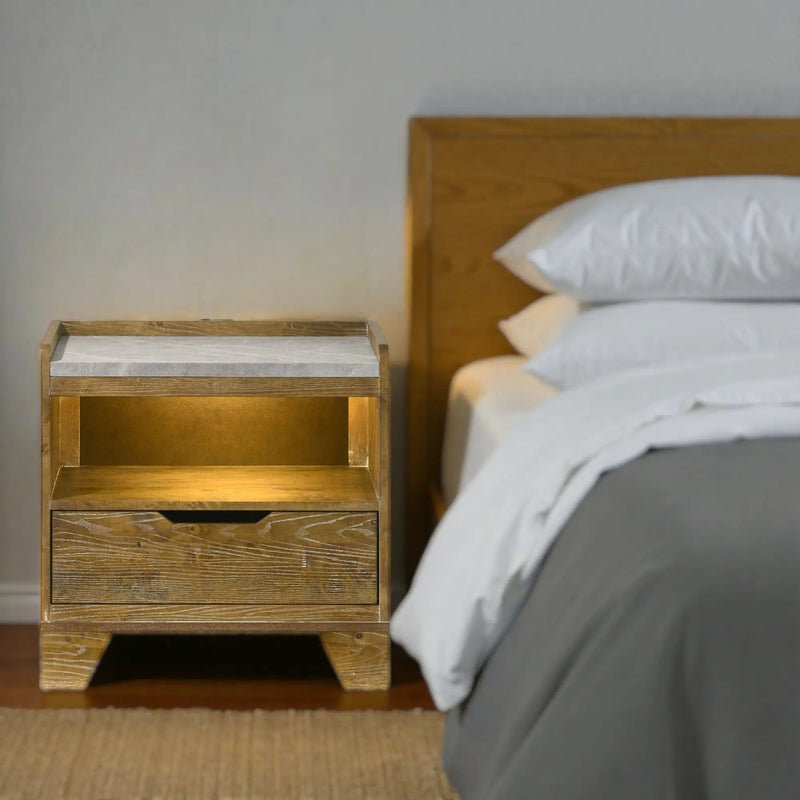 Garcia - Nightstand With LED And USB Port - Light Brown by HouseOfZazla