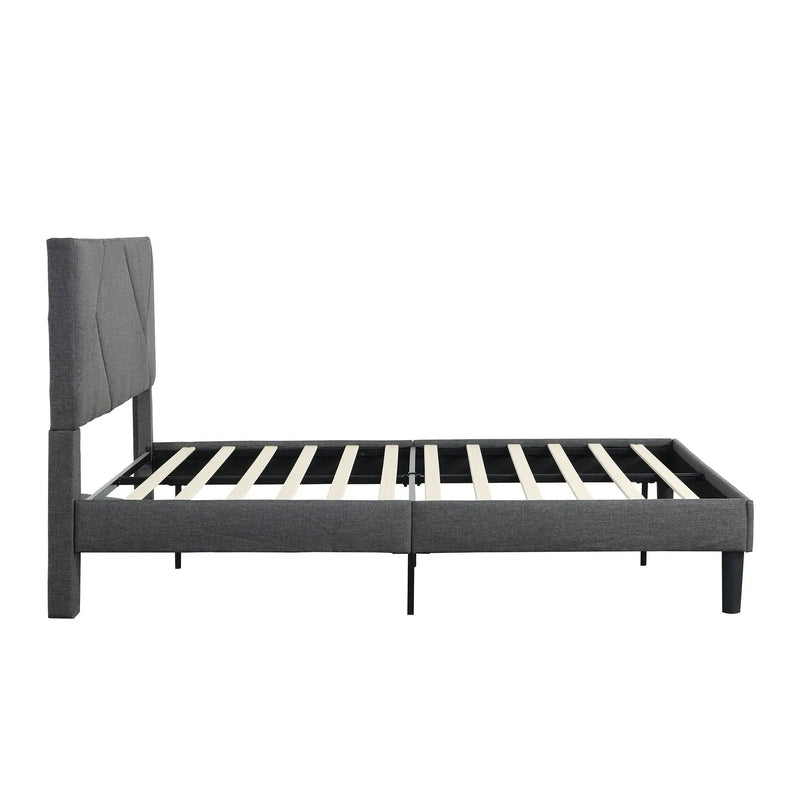 Full Size Upholstered Platform Bed Frame With Headboard, Strong Wood Slat Support, Mattress Foundation, No Box Spring Needed - Gray by Unique Piece Furniture