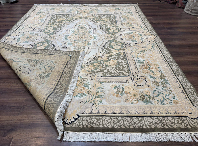Aubusson Rug 8x10, Very Fine 225 KPSI, Floral, French European Design, Pakistani Carpet by Jewel Rugs