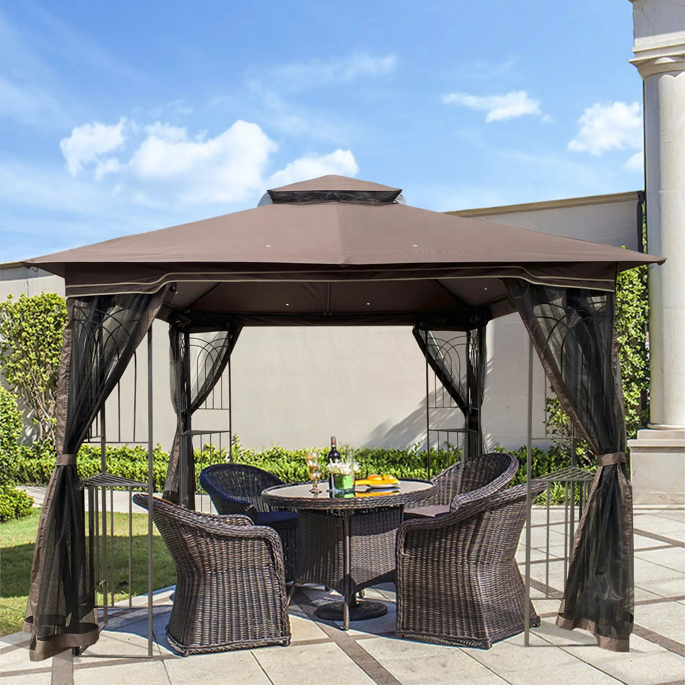 Patio Gazebo Tent With Ventilated Double Roof And Mosquito Net by Unique Piece Furniture