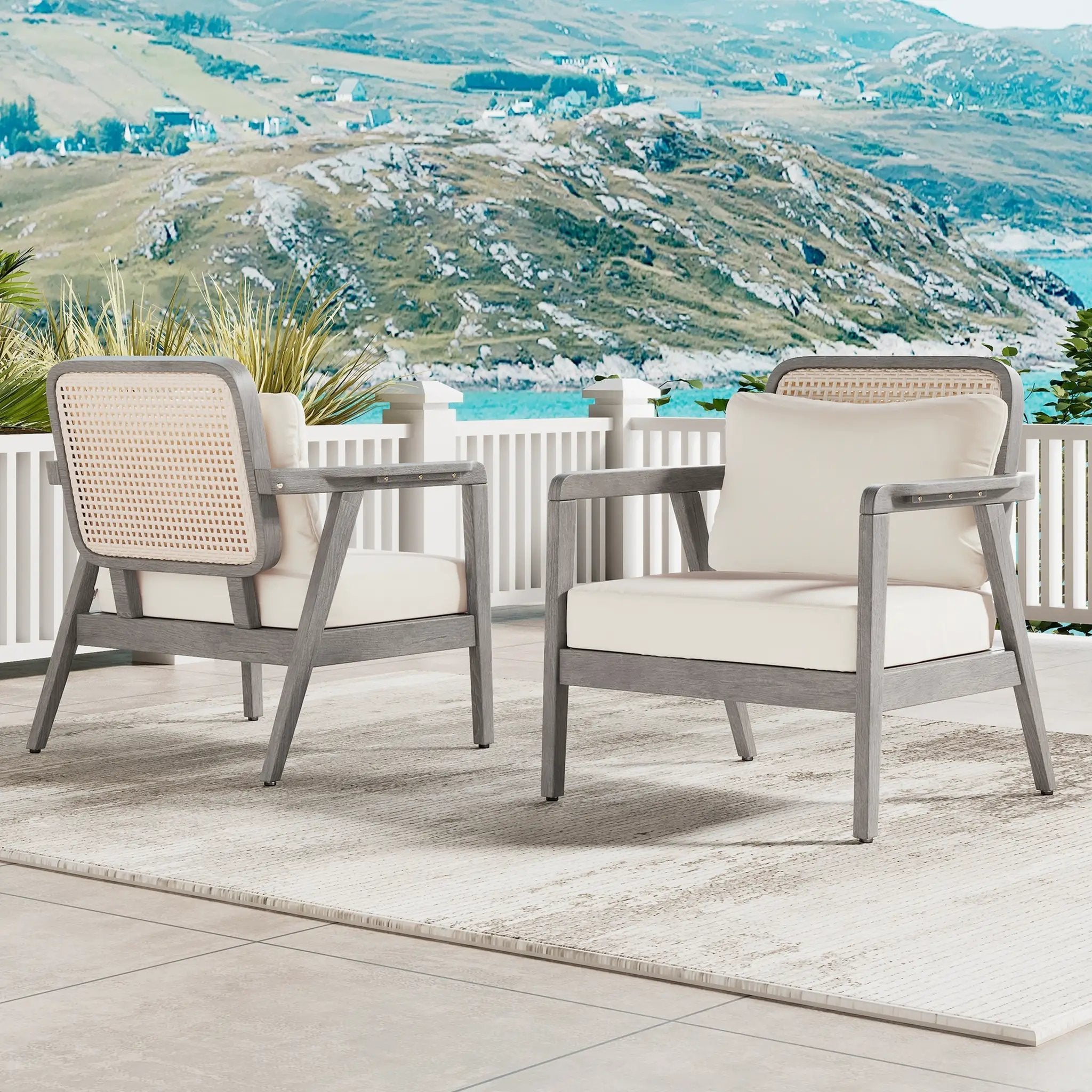 (Set of 2) Outdoor Acacia Wood Patio Club Chairs with Cushions by HouseOfZazla