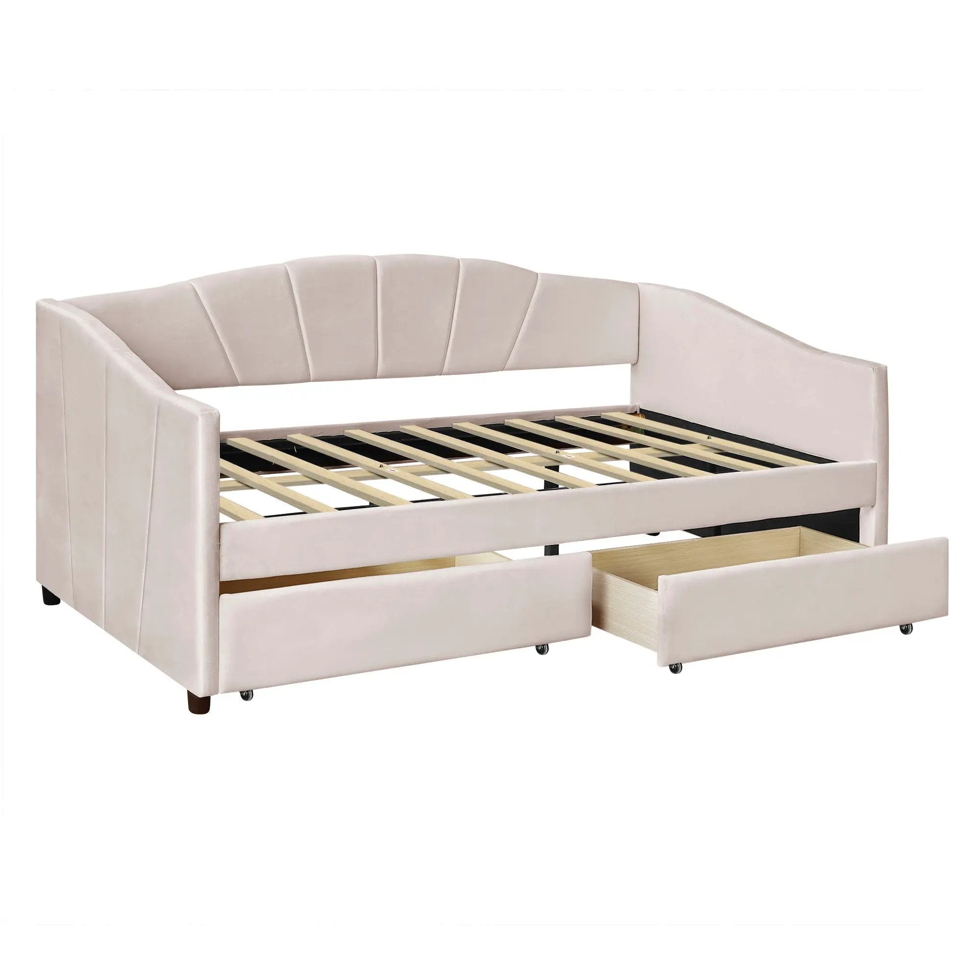 Upholstered Daybed With Two Drawers And Wood Slat by Unique Piece Furniture