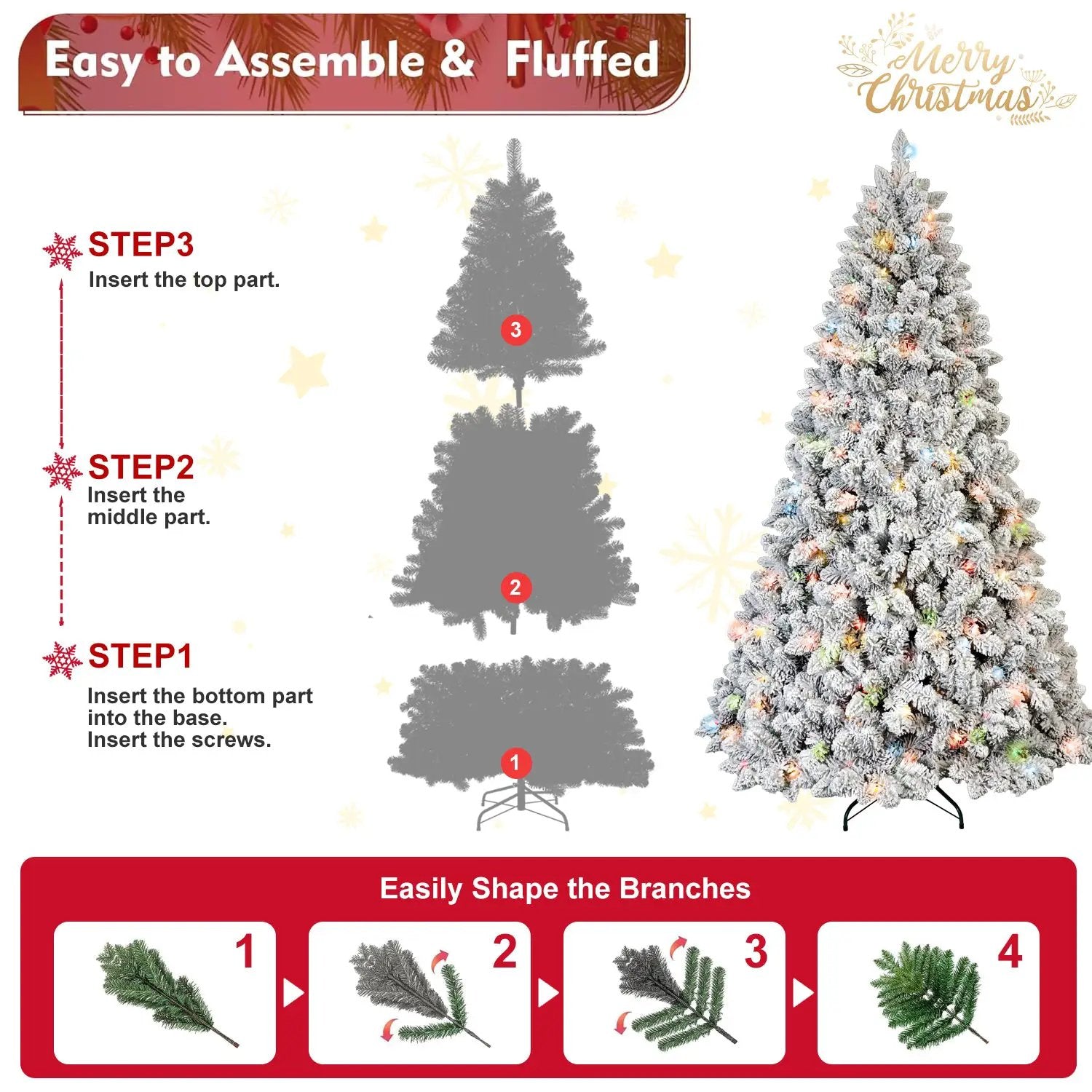 7FT Flocked Christmas Tree with 500 Colorful UL Lights by HouseOfZazla