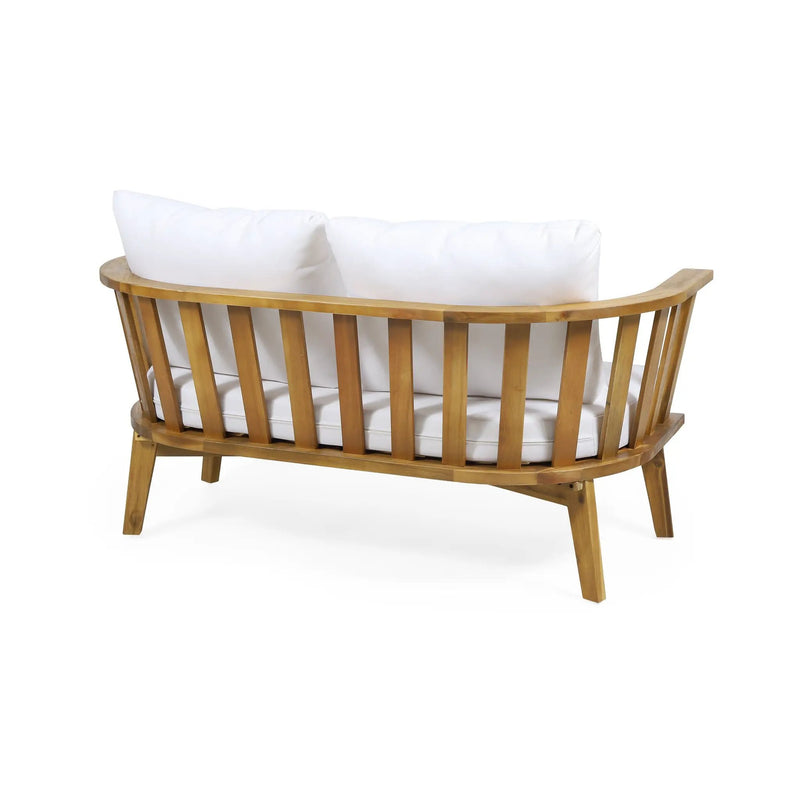 Outdoor Wooden Loveseat with Cushions - White/Teak by HouseOfZazla