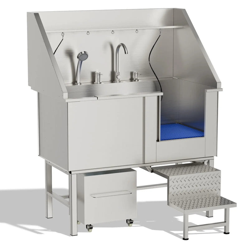 Stainless Steel Dog Washing Station With Seamless Design And Accessories - Silver by HouseOfZazla