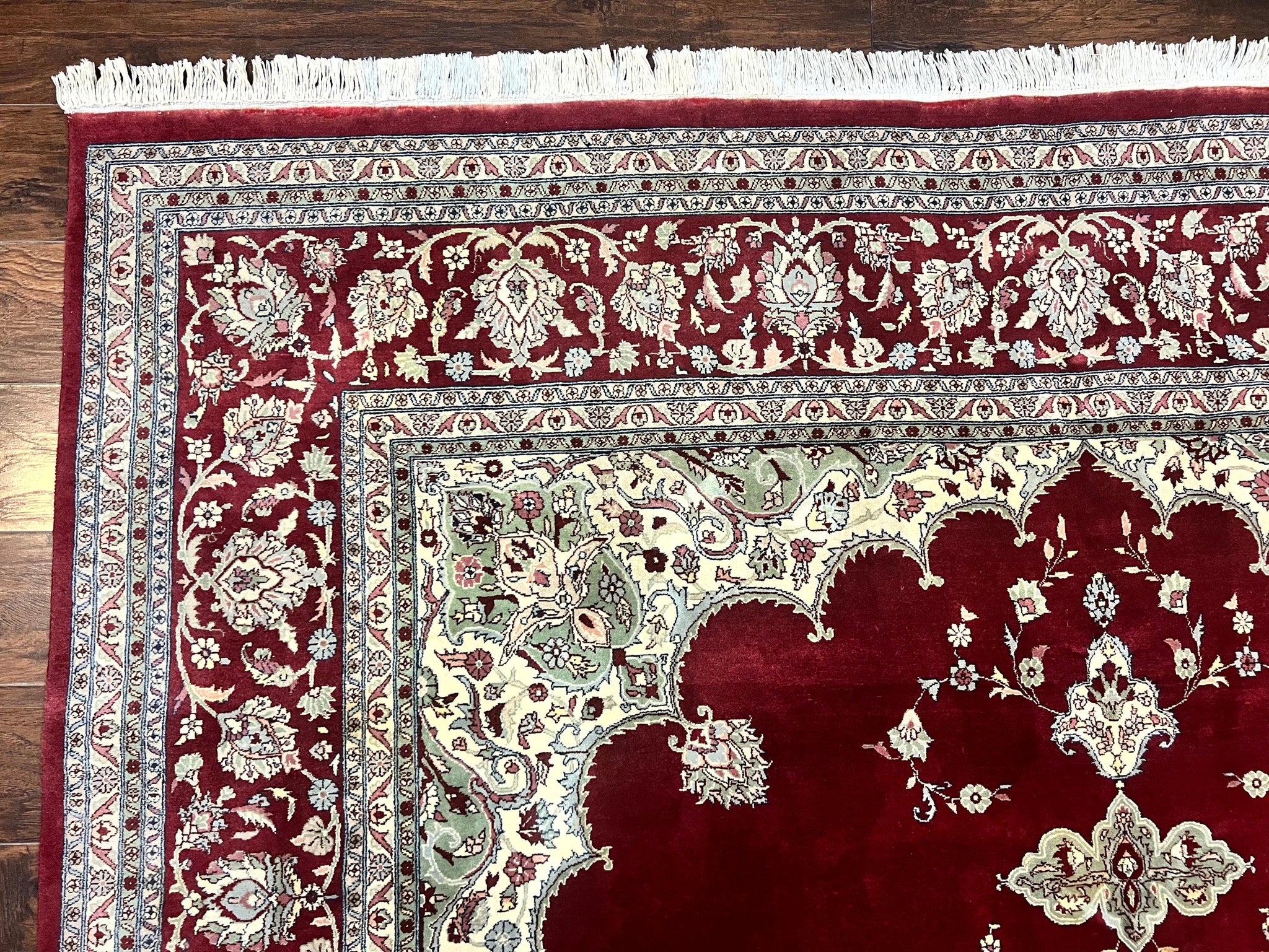 Pak Persian Rug 9x12, Handmade Vintage Traditional Wool Carpet, Floral Medallion, Dark Red Ivory/Cream, Fine 250 KPSI by Jewel Rugs