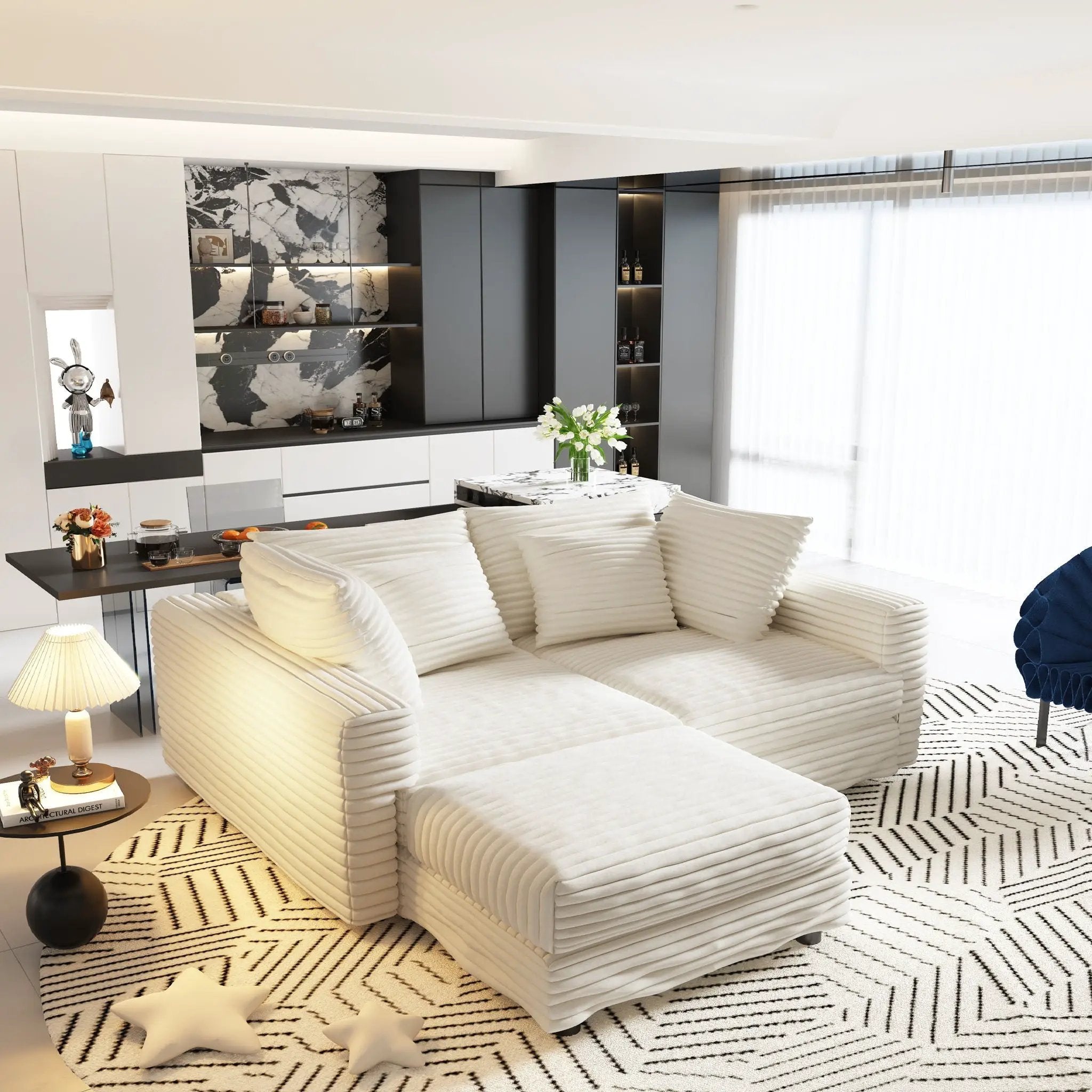 Deep Seat Convertible Sofa With Soft Pillows And Ottomans by HouseOfZazla