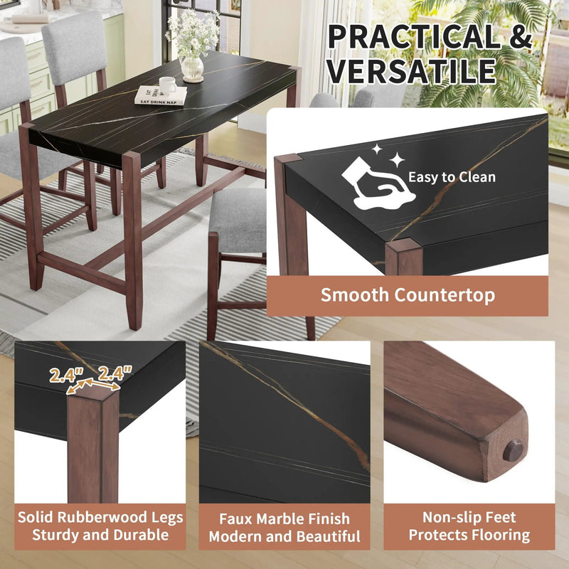 5 Piece Counter Height Dining Set, Bar Table With 4 Upholstered Chairs by Unique Piece Furniture