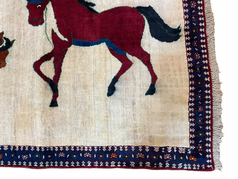 3.5 X 5 Handmade Hand-Knotted Quality Wool Pictorial Brown Horses Animal Rug by Jewel Rugs