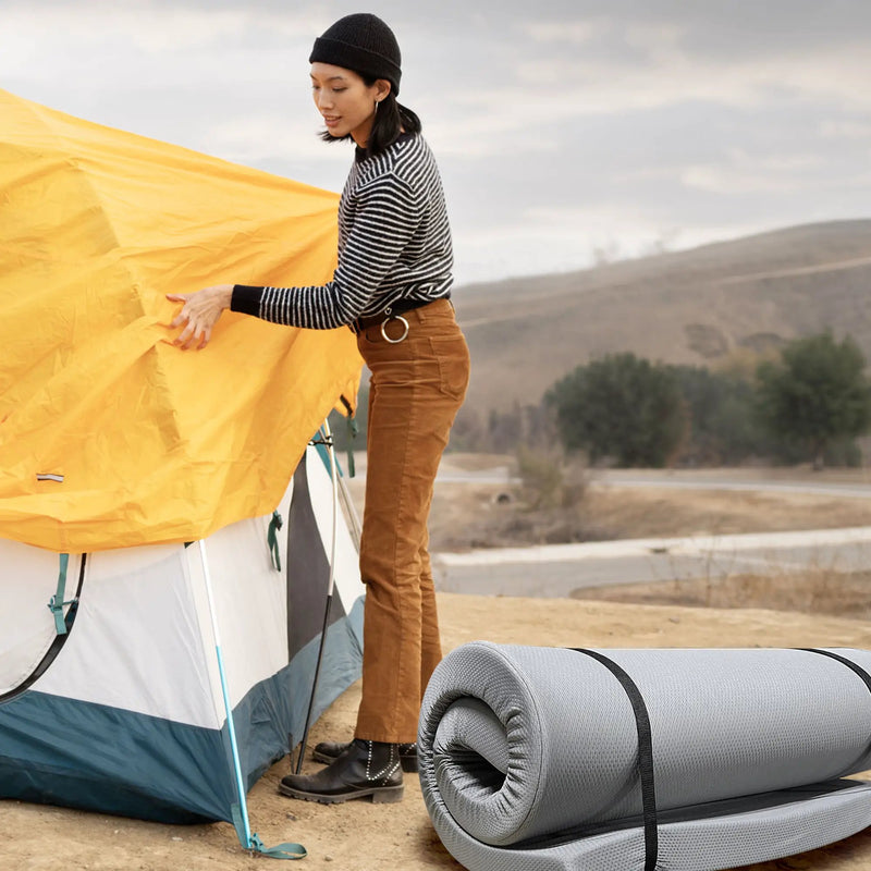 Memory Foam Camping Mattress Foldable, Portable With Water Resistant Cover - Gray