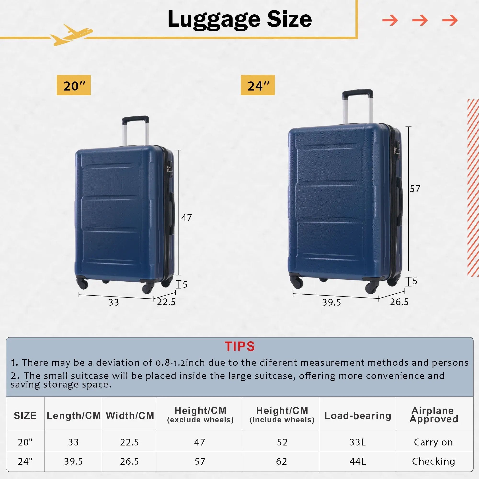 2 Piece Luggage Set With Bags Expanable Spinner Wheels ABS Lightweight Suitcase With Tsa Lock 20" / 24" by HouseOfZazla