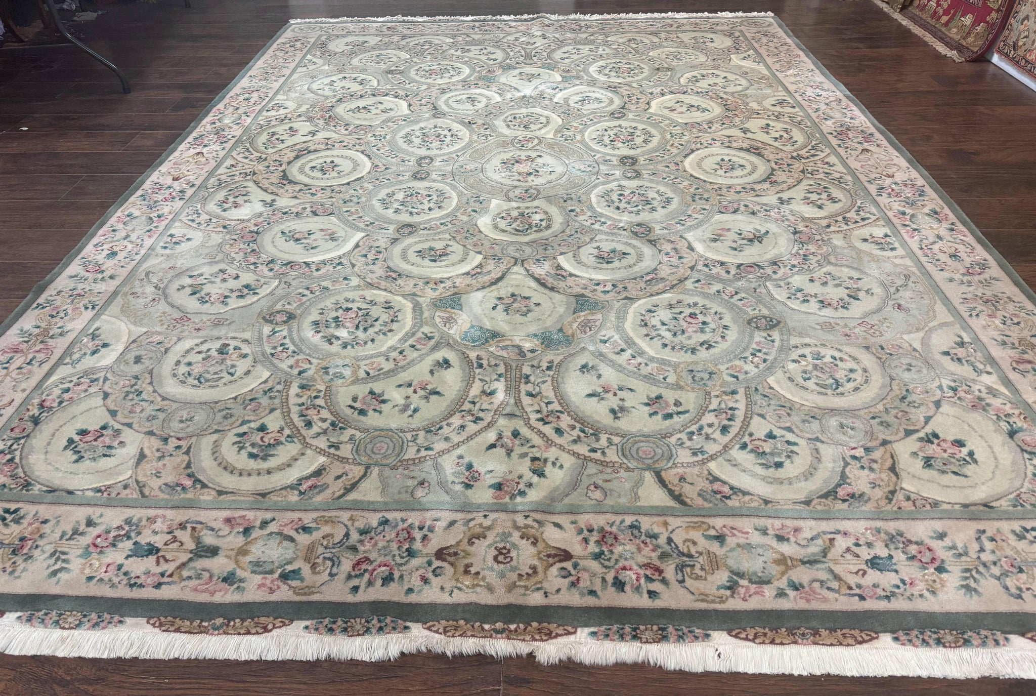 Pak Persian Rug 9x12, Wool with Silk Highlights, European Design, Floral, Green by Jewel Rugs