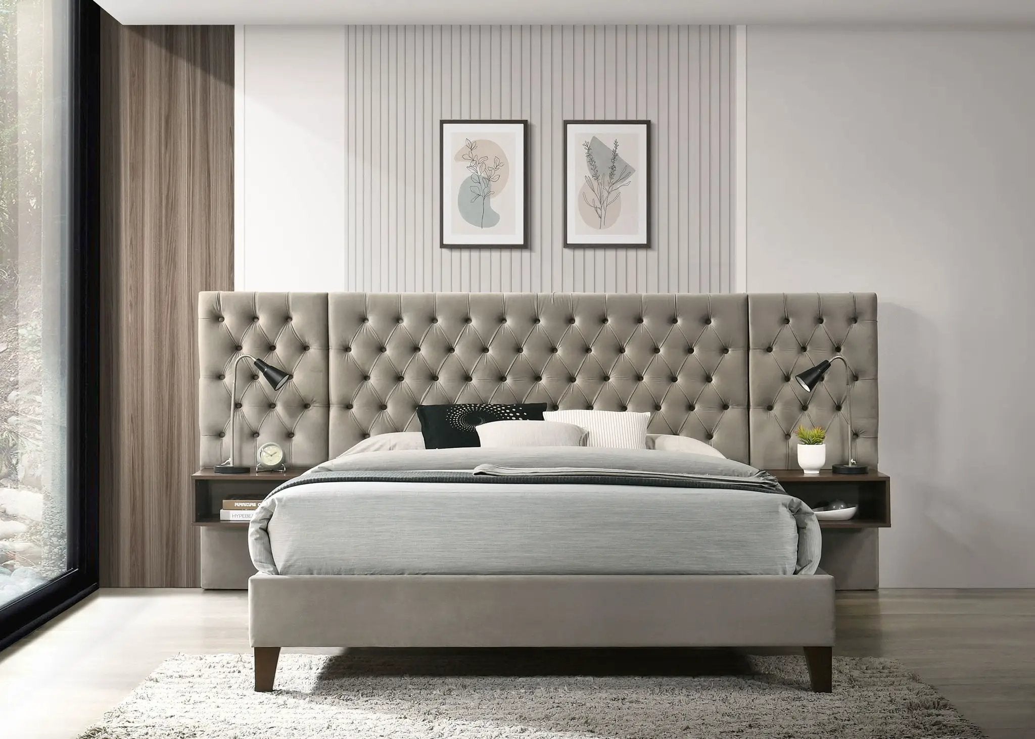 Marley Upholstered Queen Wall Panel Bed Light Brown by Unique Piece Furniture