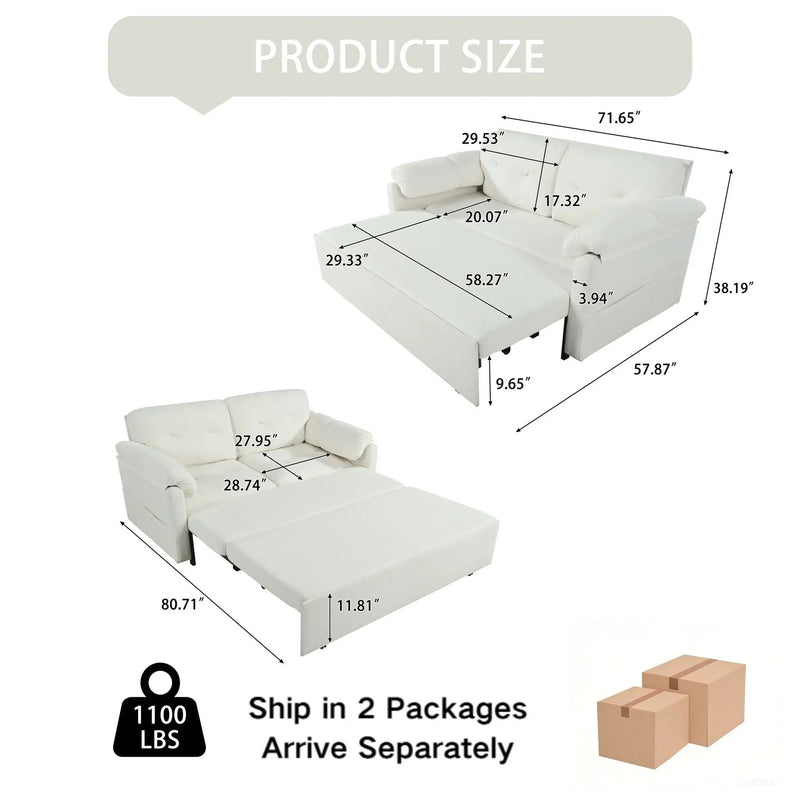 Convertible Pull Out Sofa Bed Queen Size, 3 In 1 With Side Storage by Unique Piece Furniture