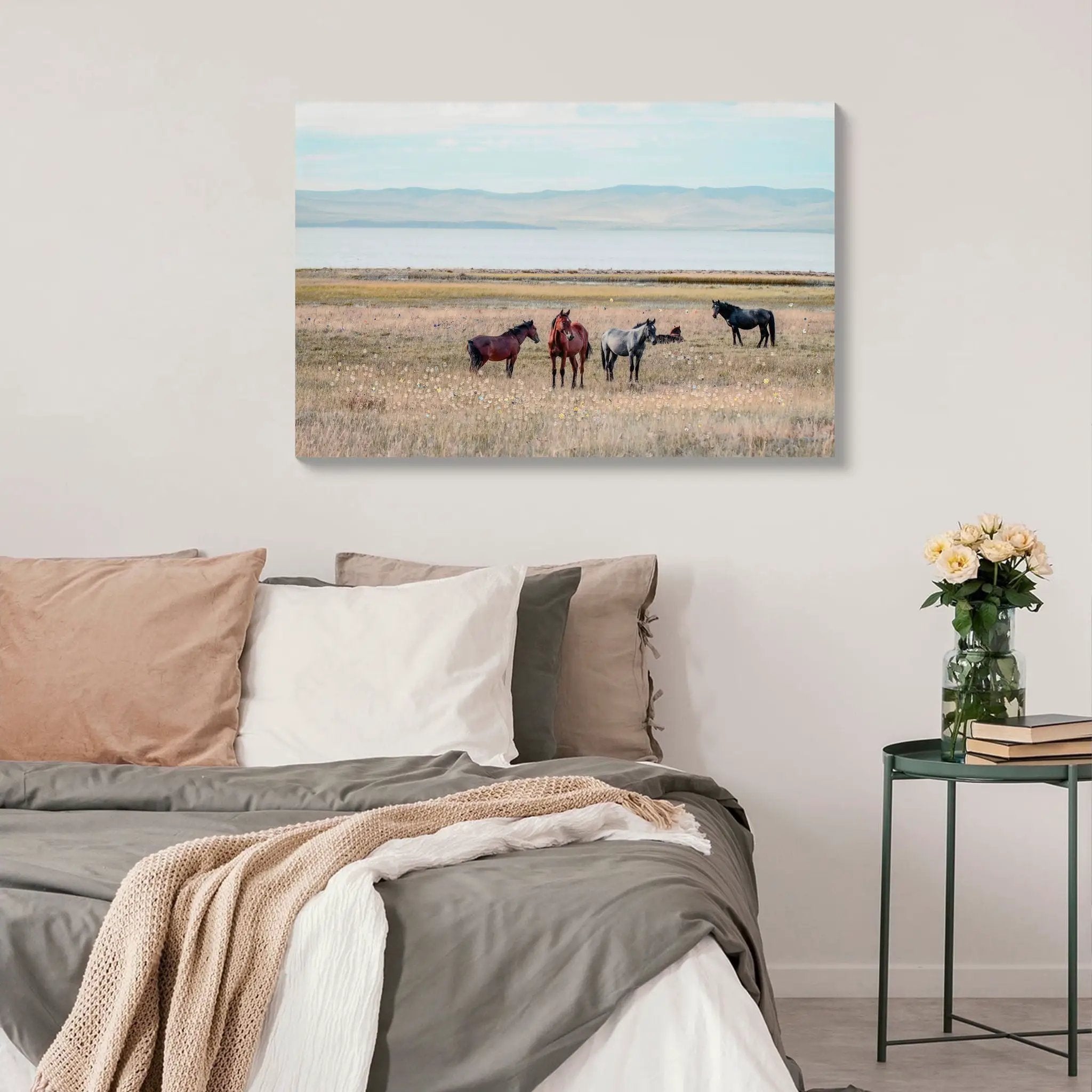 Horse Framed Wall Art Decor For Living Room - Denim / Brown by Unique Piece Furniture