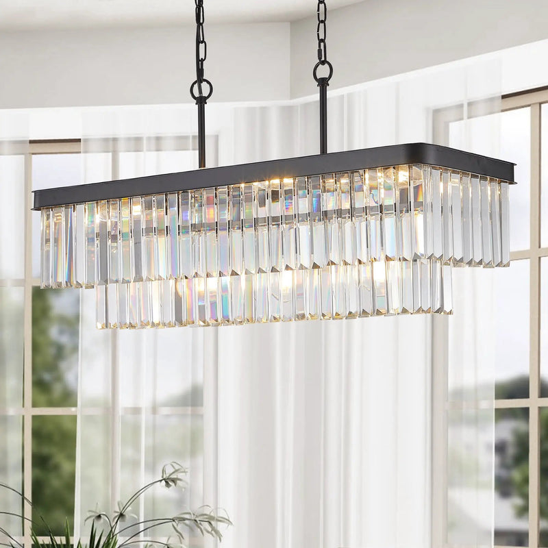 Rectangular Crystal Chandelier Adjustable by HouseOfZazla