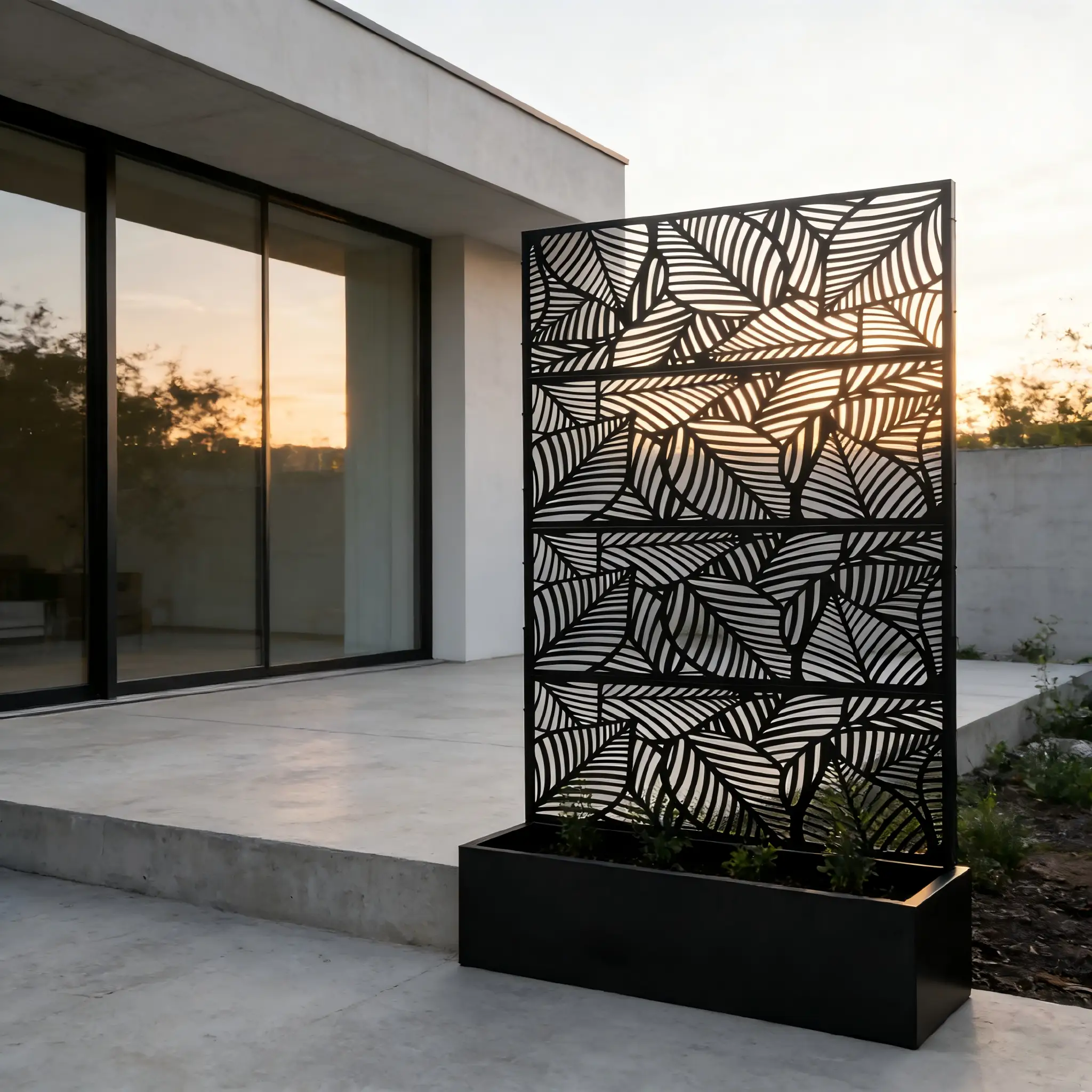 Leaf Pattern Privacy Screen with Planter Box by HouseOfZazla