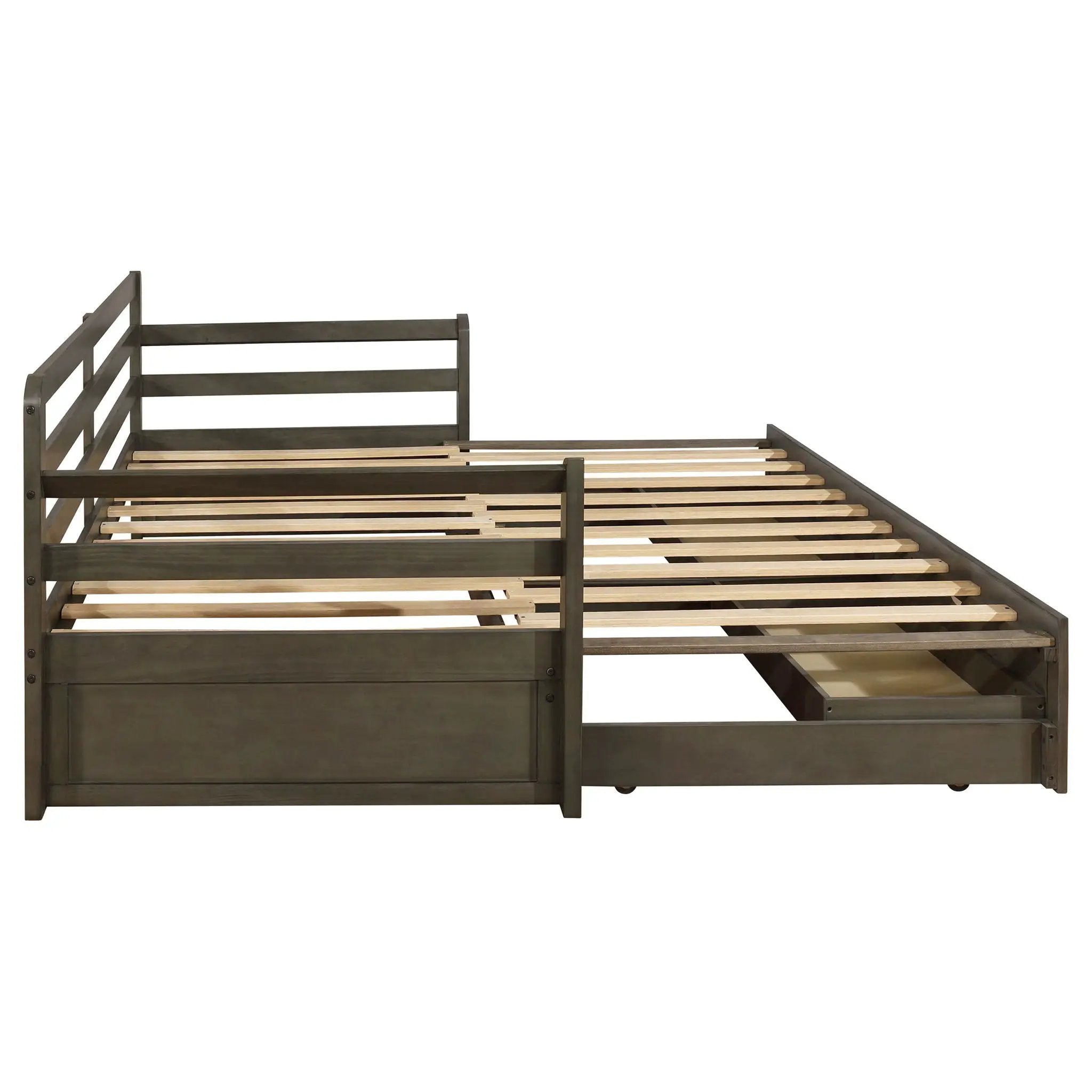 Twin Long 2 Drawer Daybed With Extendable Trundle, Storage Drawers, Fits Standard Mattress - Gray by HouseOfZazla