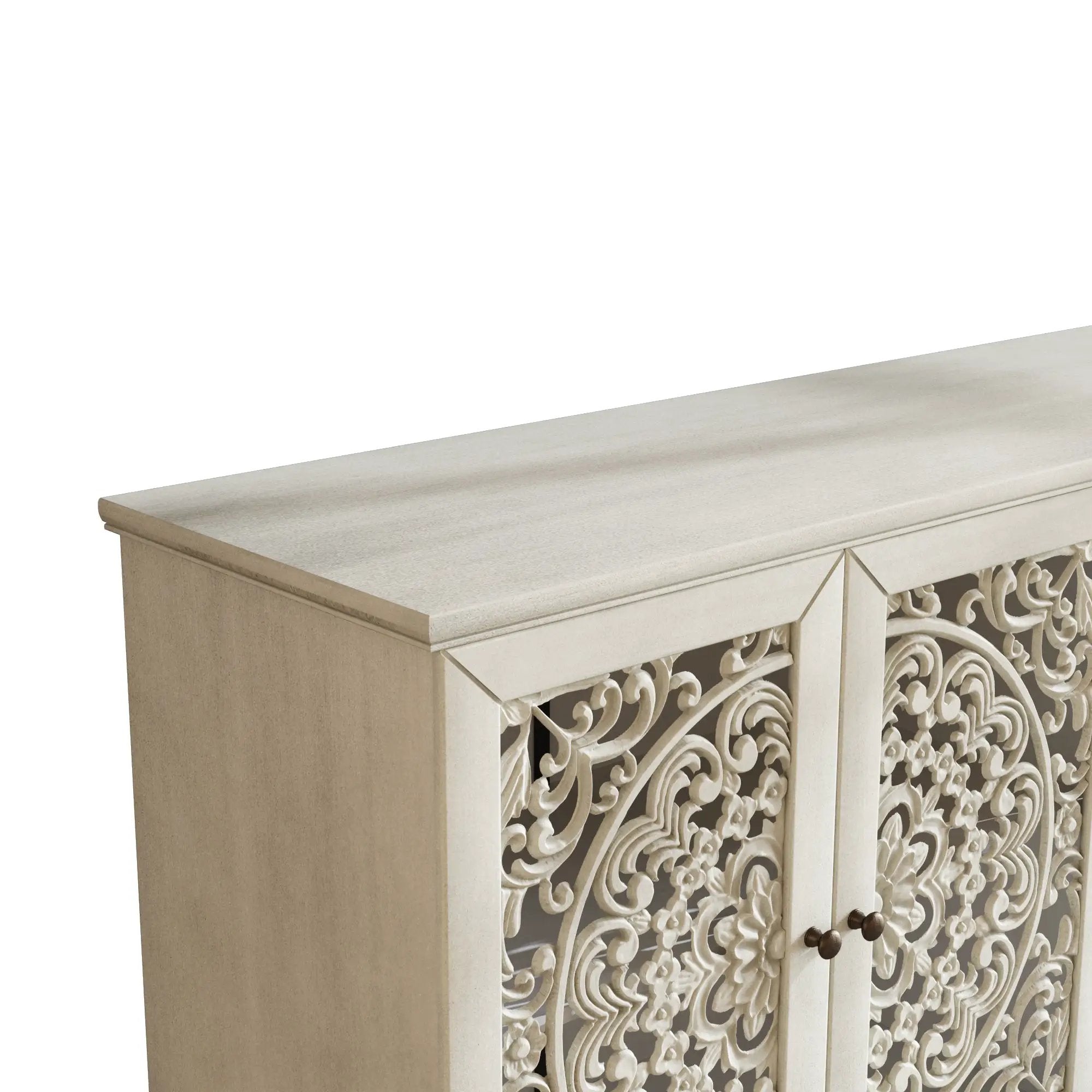 60" Antique Buffet Cabinet with Floral Carvings and Solid Wood Legs by HouseOfZazla