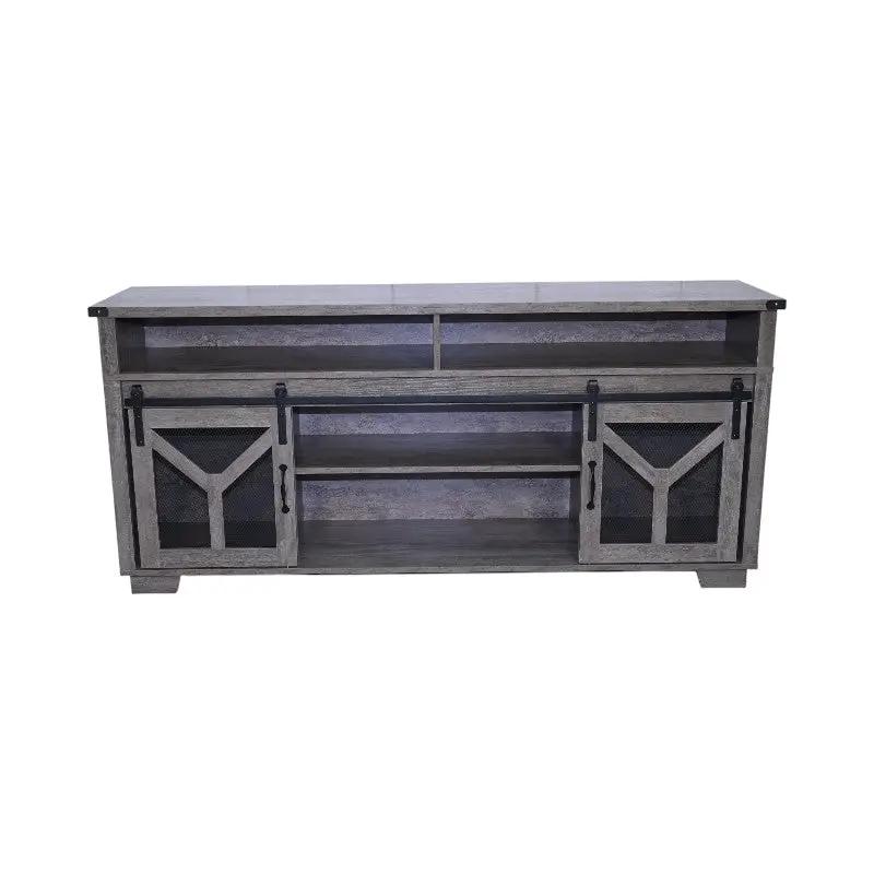65.3" TV Stand with LED Light Strips and Iron Mesh Barn Door by HouseOfZazla