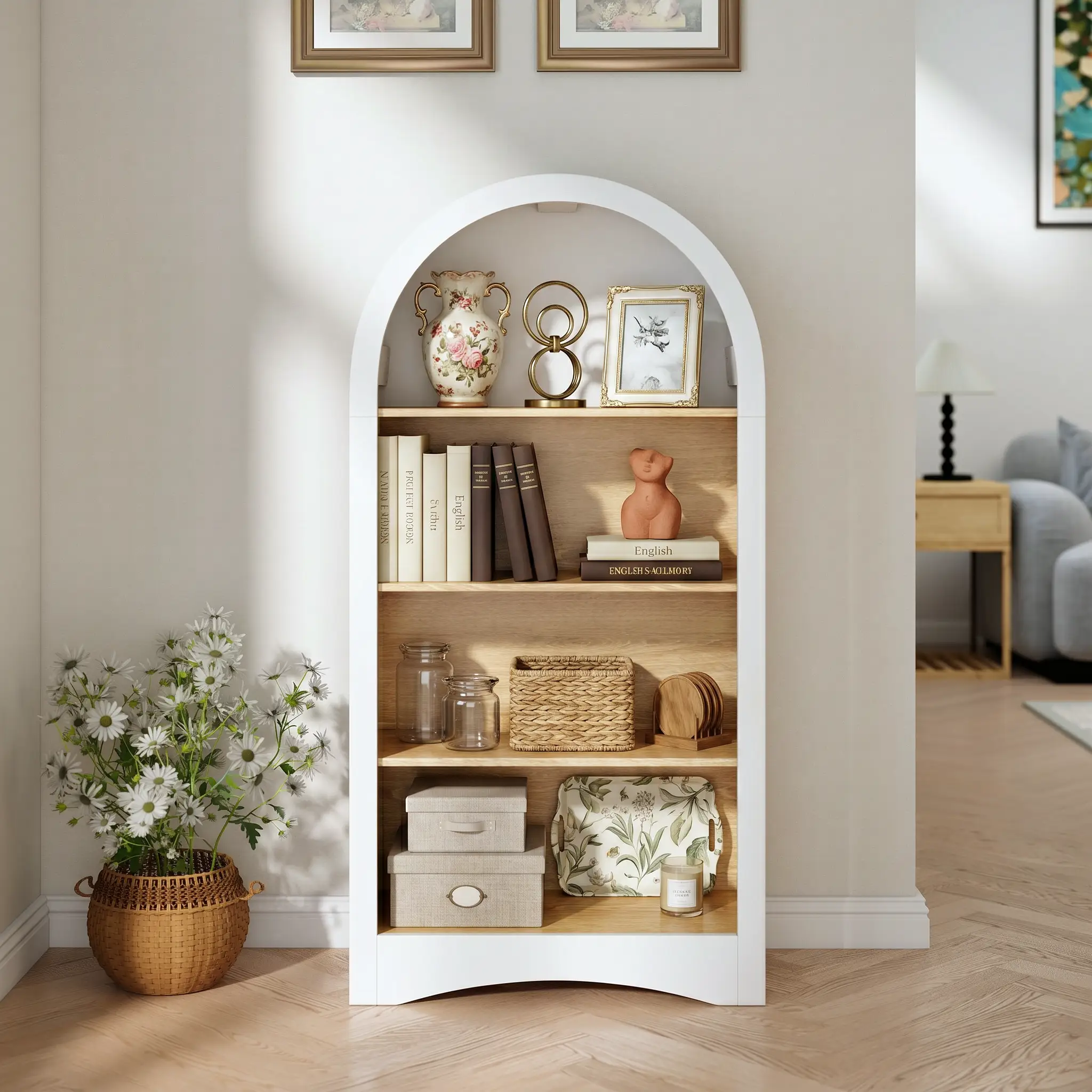 47" Freestanding Display Rack with Woodgrain Shelves by HouseOfZazla