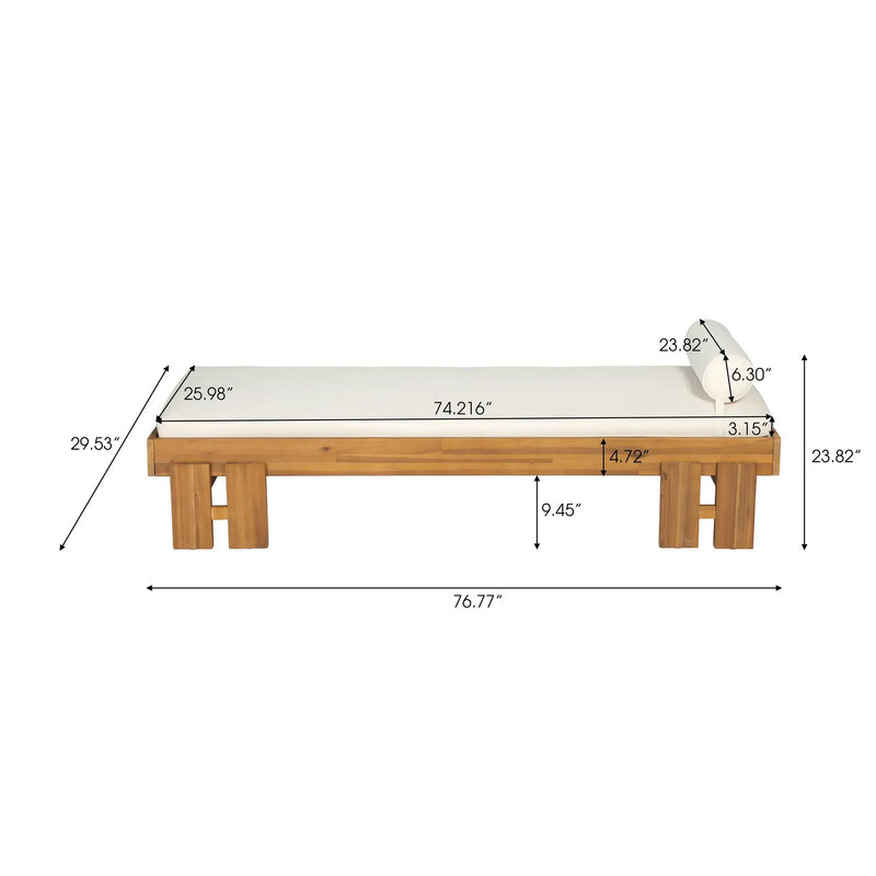 Teak Finish Acacia Wood Daybed with Cream Cushion by HouseOfZazla