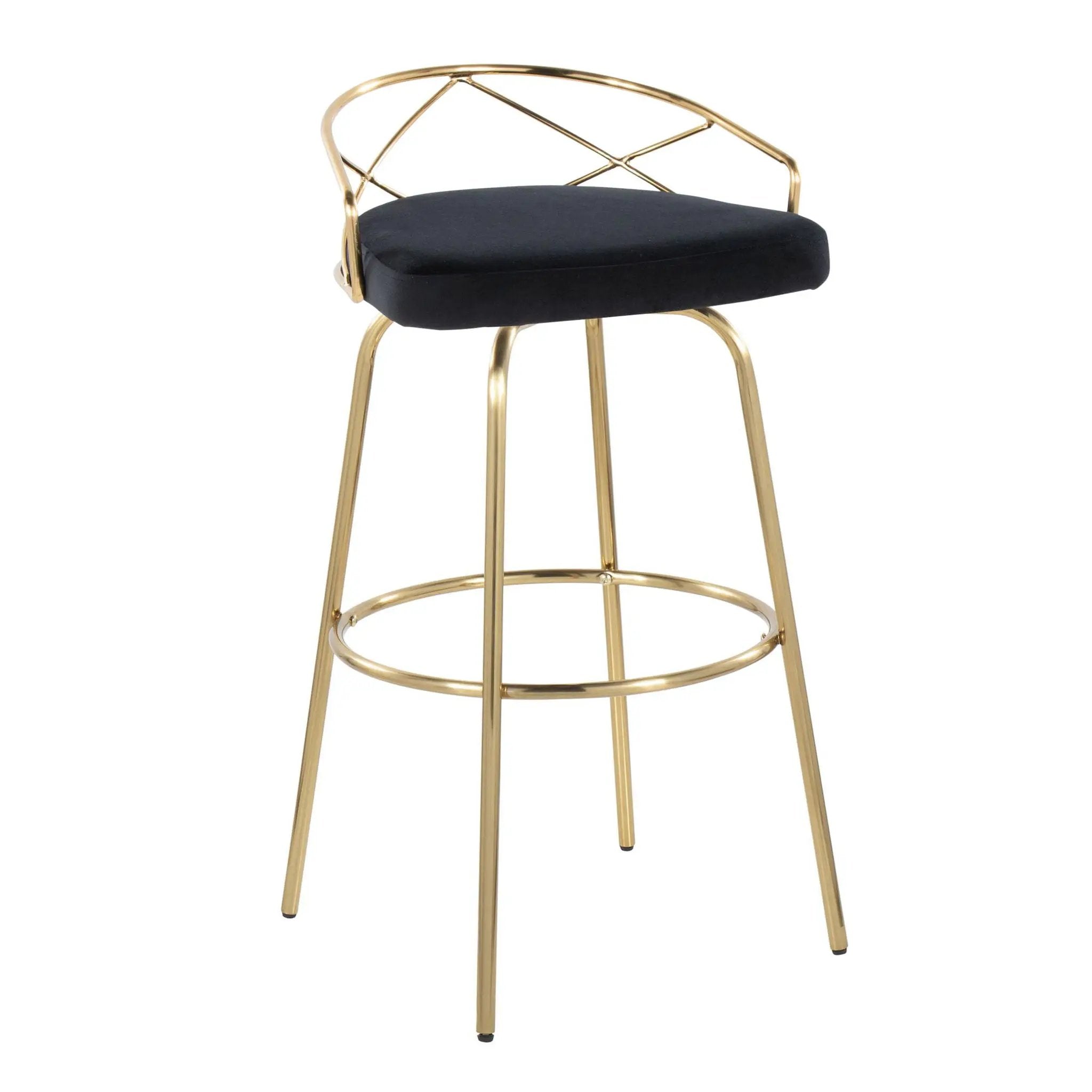 Charlotte - Glam Glam / Art Deco Fixed Height Barstool With Swivel With Round Footrest (Set of 2) by HouseOfZazla