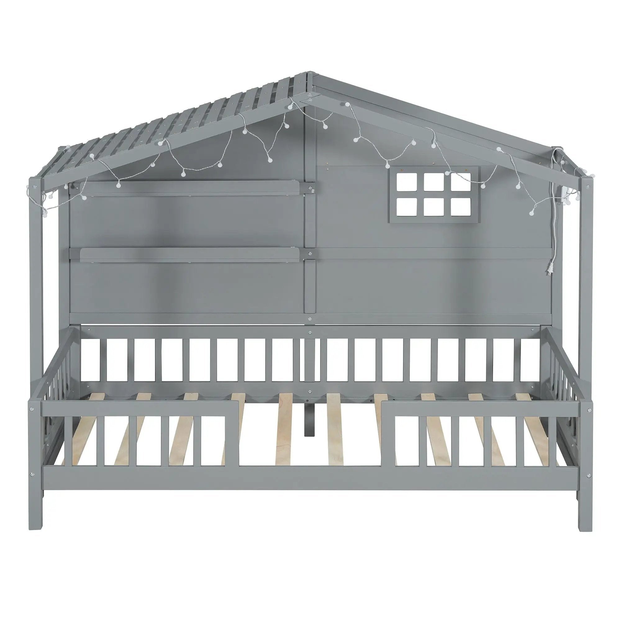 House Bed With Shelves, Window And Sparkling Light Strip On The Roof by Unique Piece Furniture