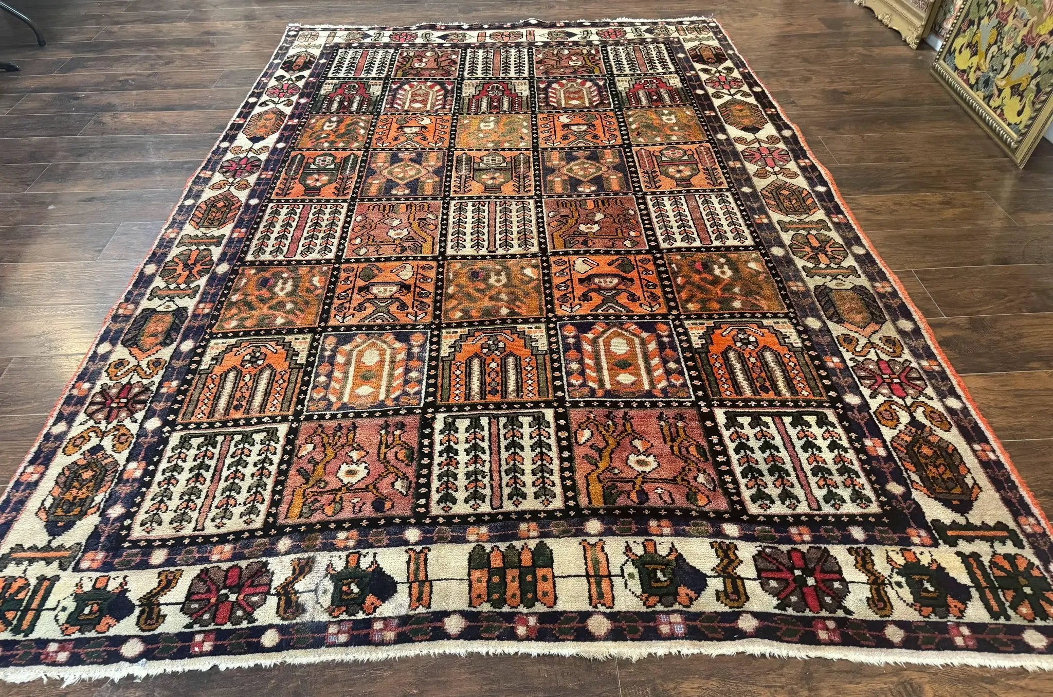 Persian Bakhtiari Tribal Rug 7x10, Panel Design, Semi Antique by Jewel Rugs