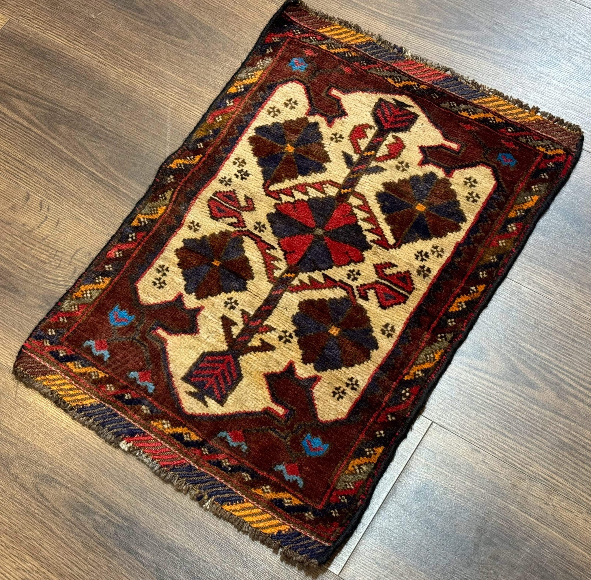 Small Persian Baluchi Tribal Rug, Tan, Handmade by Jewel Rugs